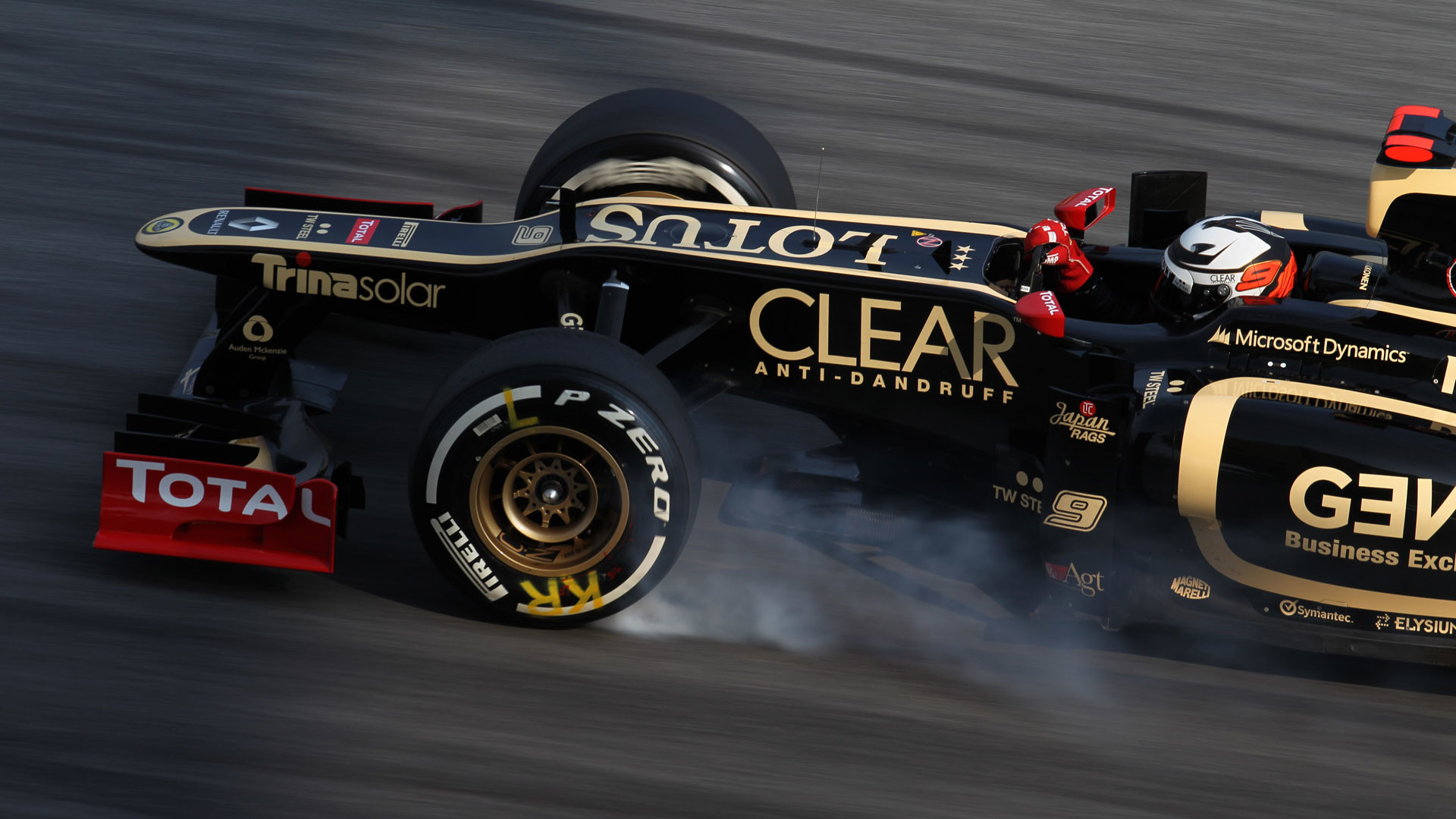 Lotus E20, Kimi Räikkönen, Lotus F1, Formula 1, Fumo degli pneumatici, sfondo widescreen Full HD