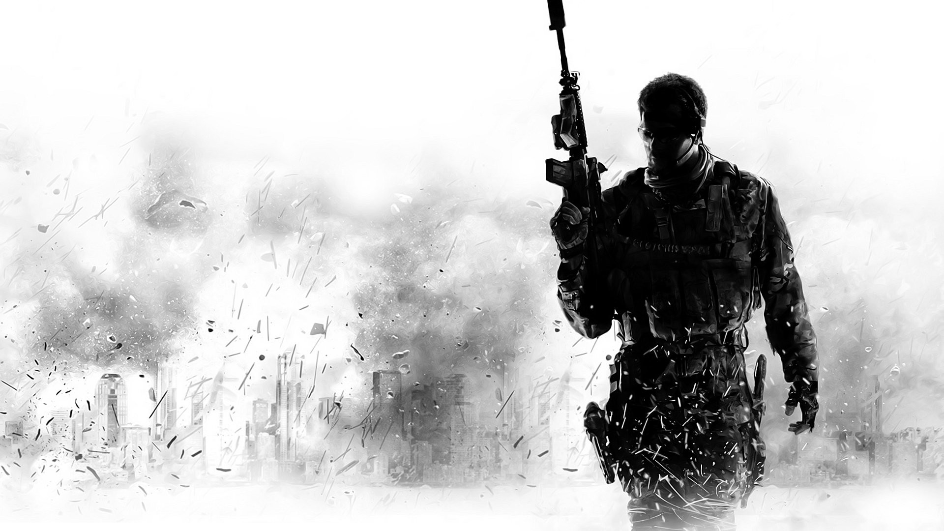 Call of Duty: Modern Warfare 3, Soldato, Silhouette, Sfondo bianco, wallpaper 1920x1080