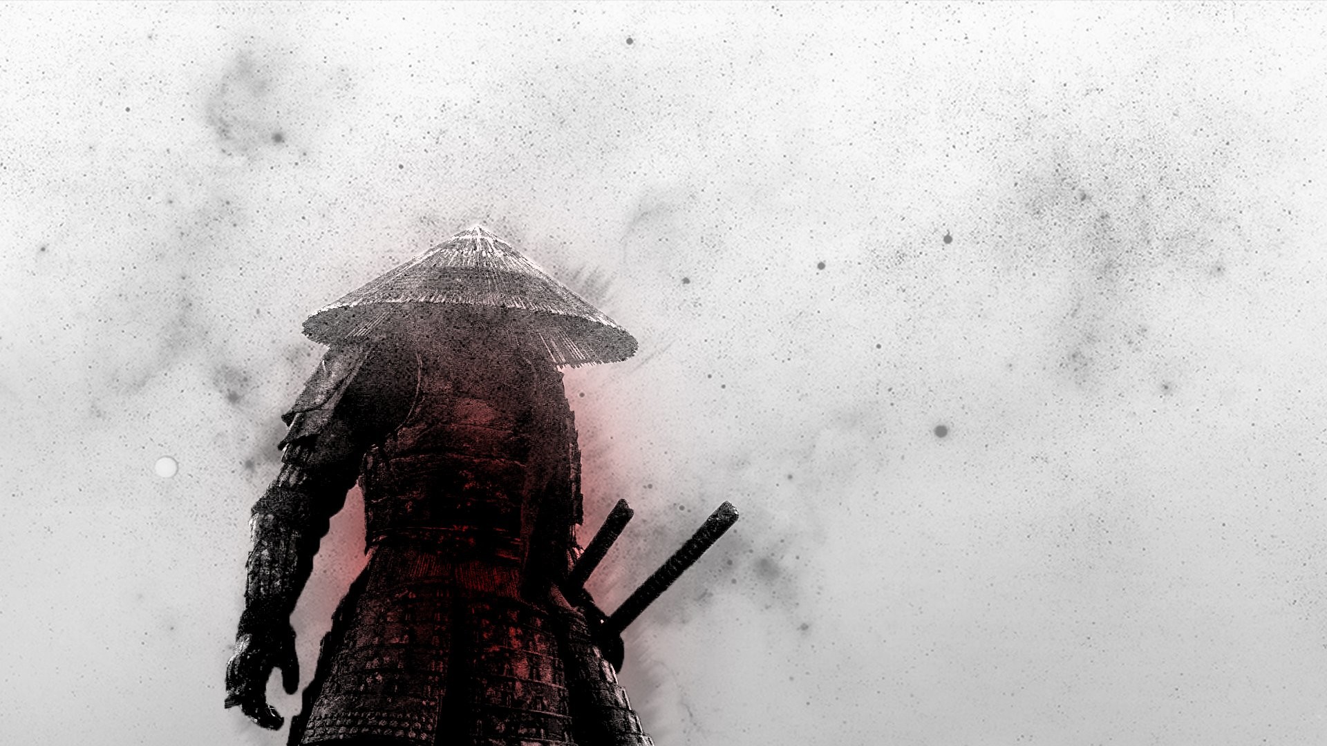 Samurai, Cappello di paglia, Katana, Bianco e nero, 16:9 Full HD, sfondo widescreen