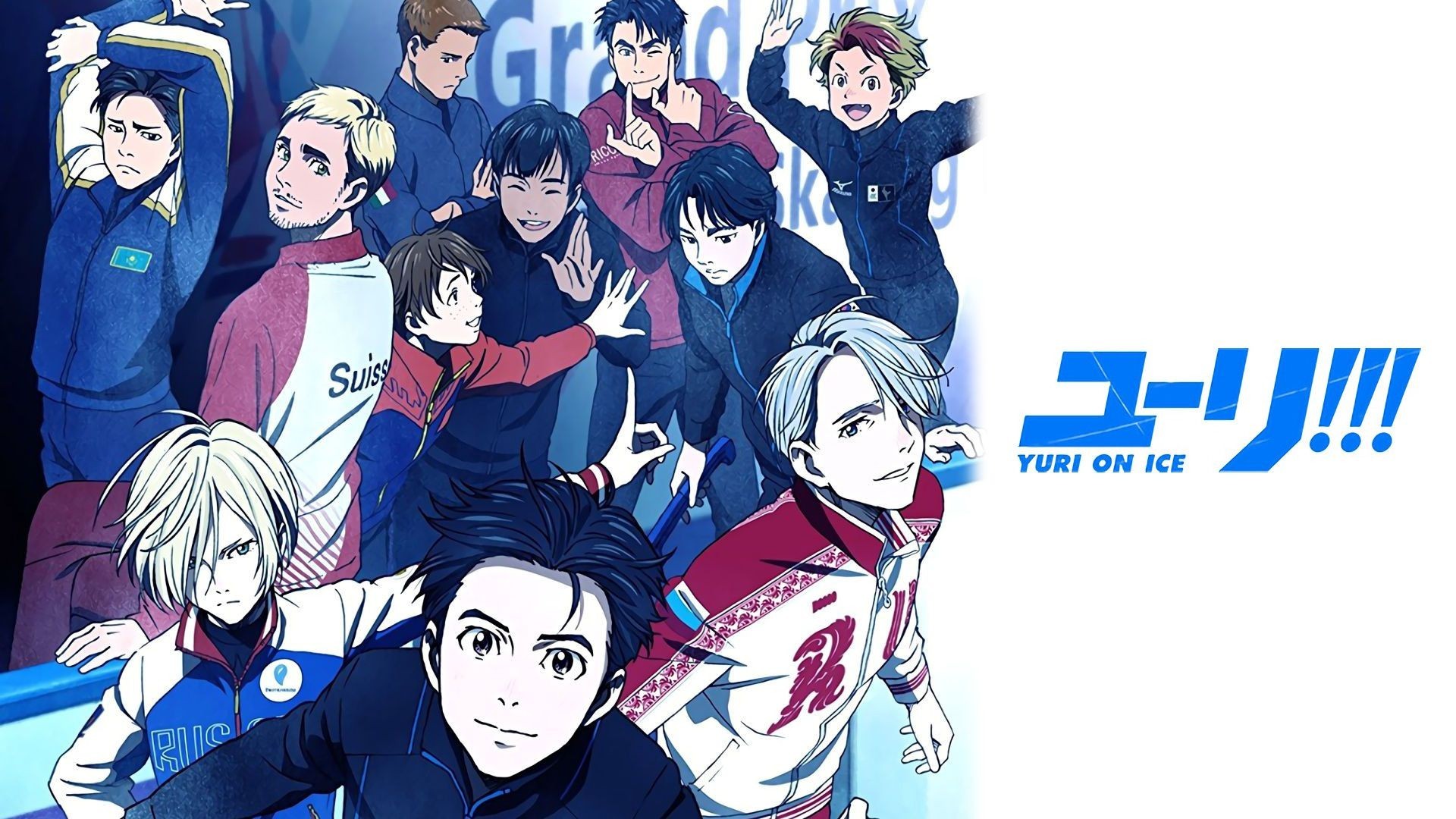 Yuri!!! on Ice, Yuri Katsuki, Victor Nikiforov, Yuri Plisetsky, Pattinatori, Logo, sfondo 1080p