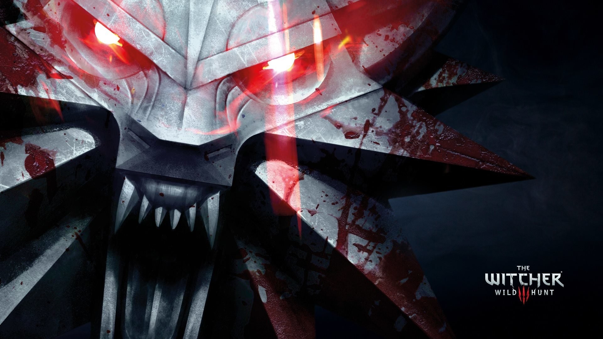 Medaglione del Lupo, The Witcher 3: Wild Hunt, Occhi rossi, Logo, sfondo 16:9 Full HD
