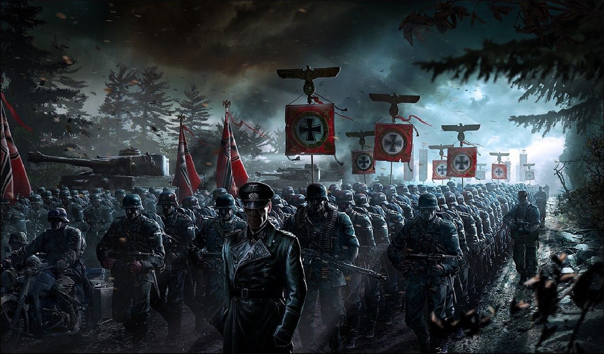 Wolfenstein, Esercito, Stendardi, Soldati, Videogioco, Full HD, sfondo per portatile