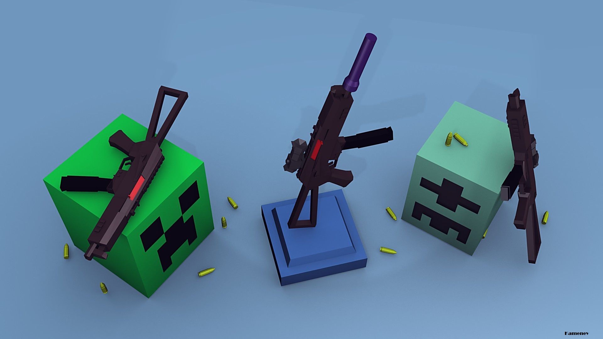 Creeper, Minecraft, Armi, Rendering 3D, 1920x1080, sfondo per PC