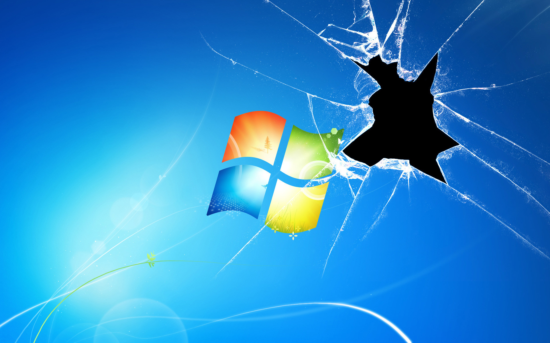Windows 7, Microsoft, Vetro rotto, Logo, Blu, 1920x1200, sfondo per PC