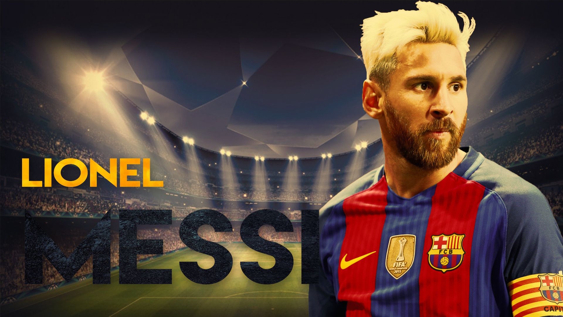 Lionel Messi, FC Barcelona, Capelli biondi, Stadio, 1920x1080, immagine di sfondo