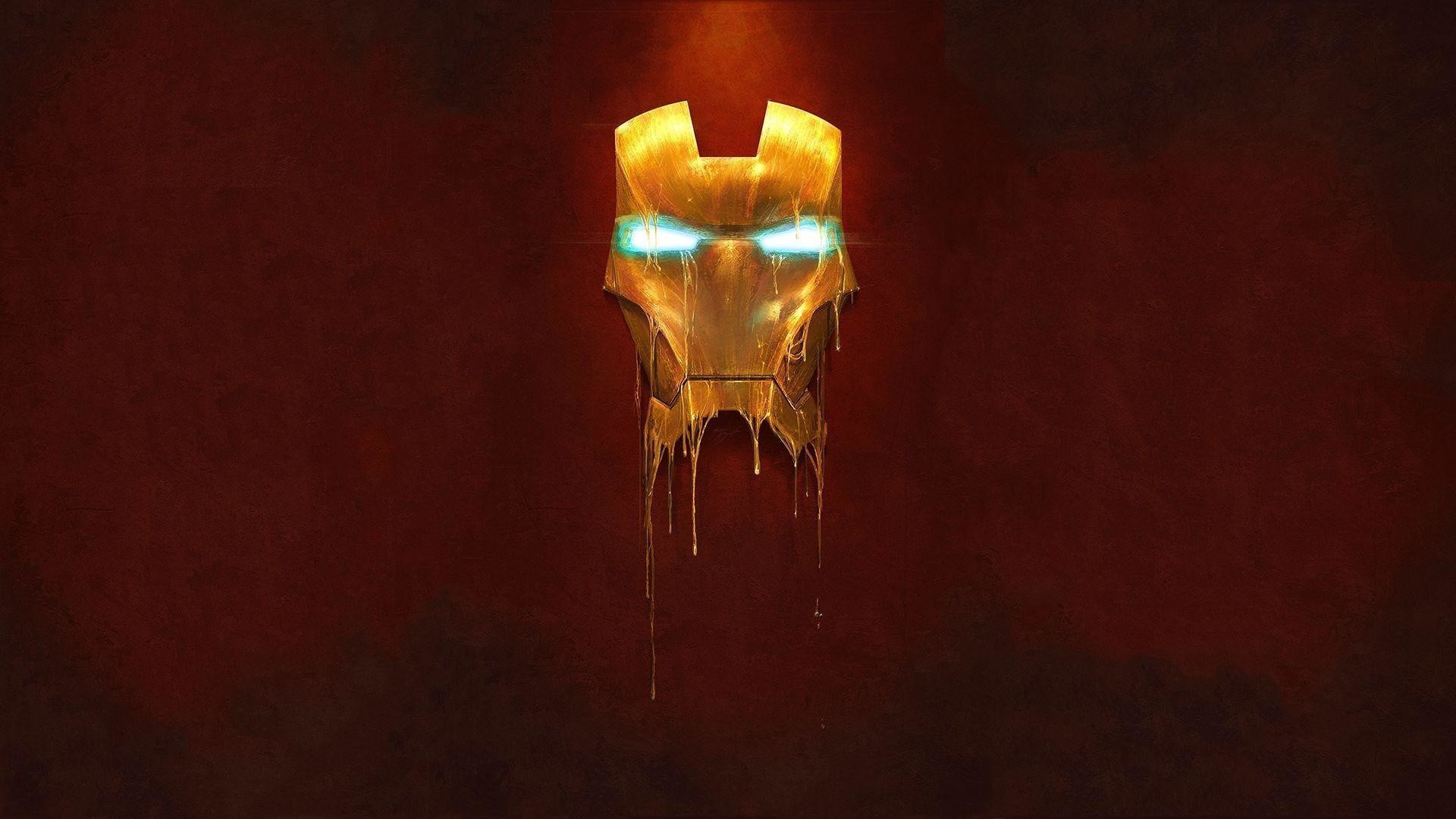 Iron Man, Elmo dorato, Oro fuso, Sfondo rosso, Full HD, wallpaper per computer