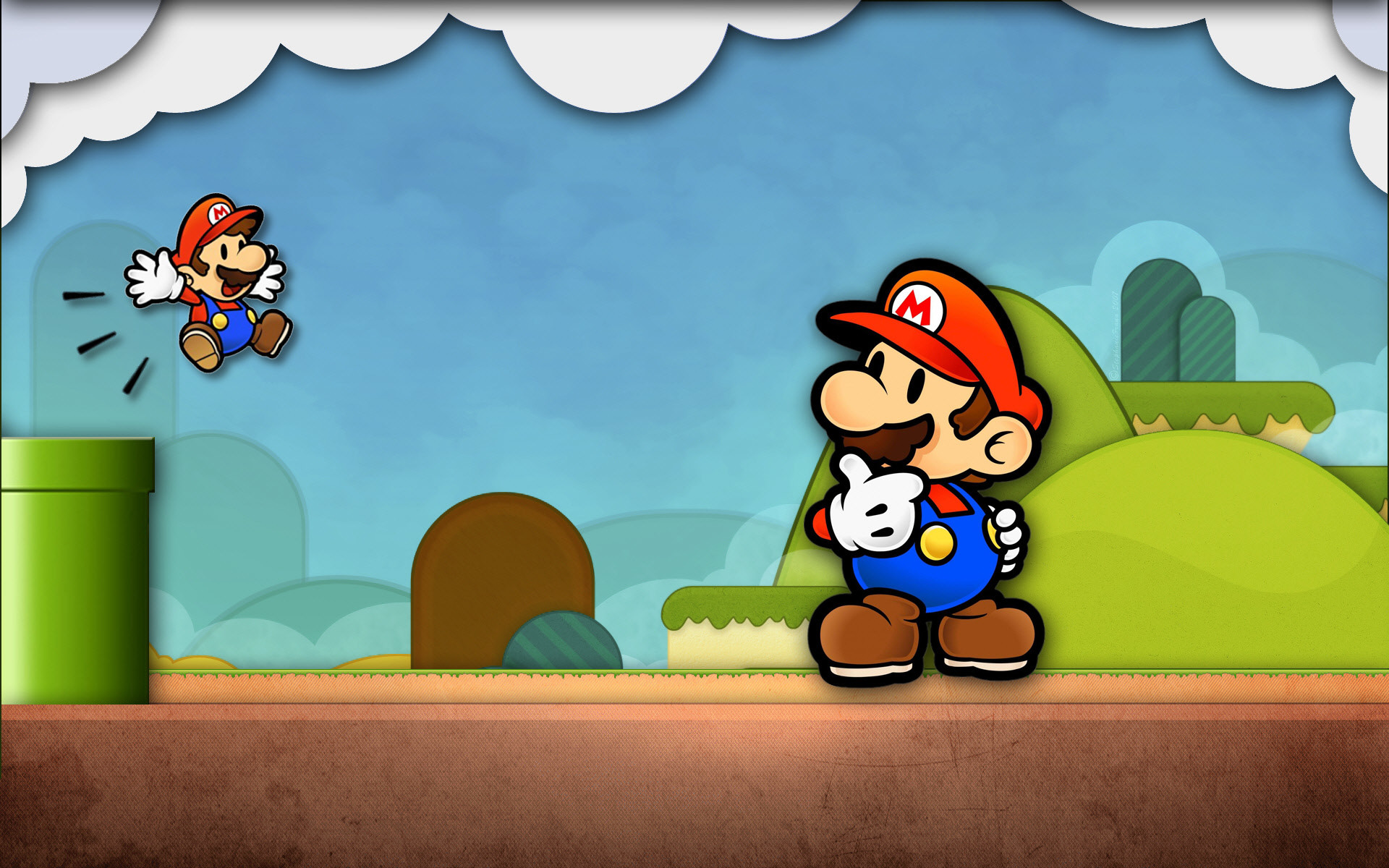 Paper Mario, Mario, Tubo, Colline, 1920x1200, sfondo per PC
