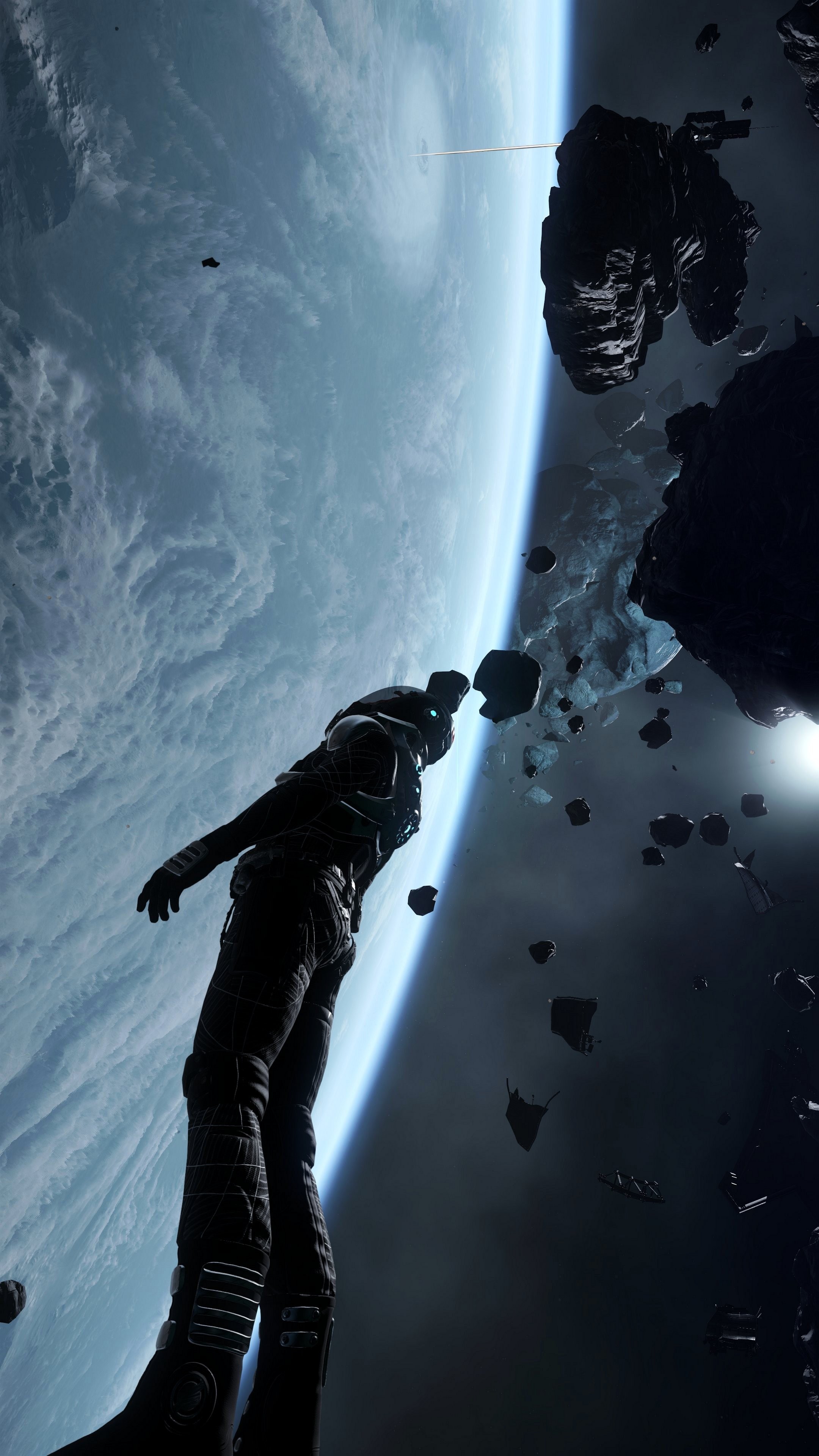 Astronauta, Spazio, Asteroidi, Pianeta, wallpaper per iPhone e Android