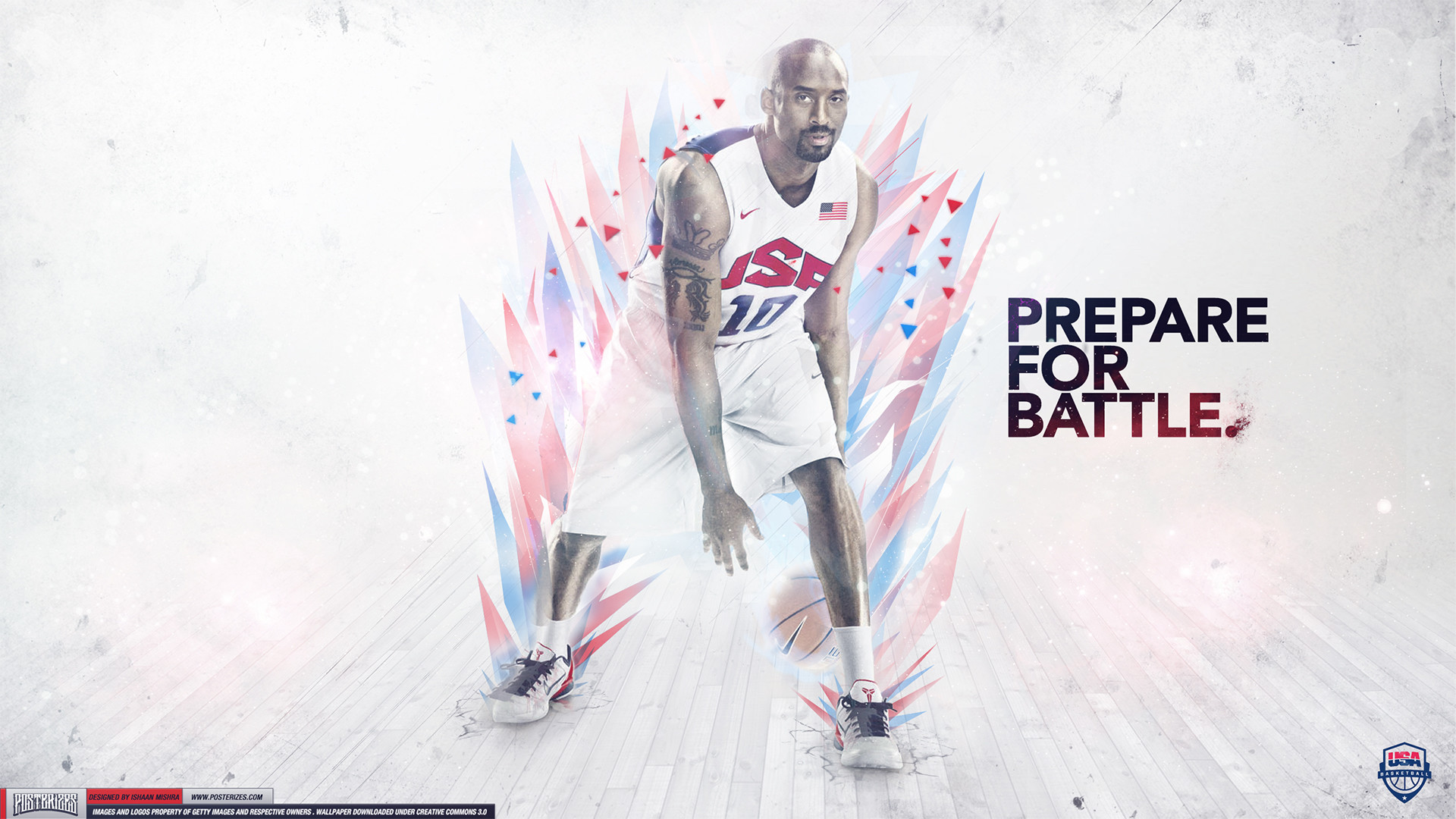 Kobe Bryant, Nazionale USA, Prepare for Battle, Sfondo bianco, Full HD, wallpaper per PC