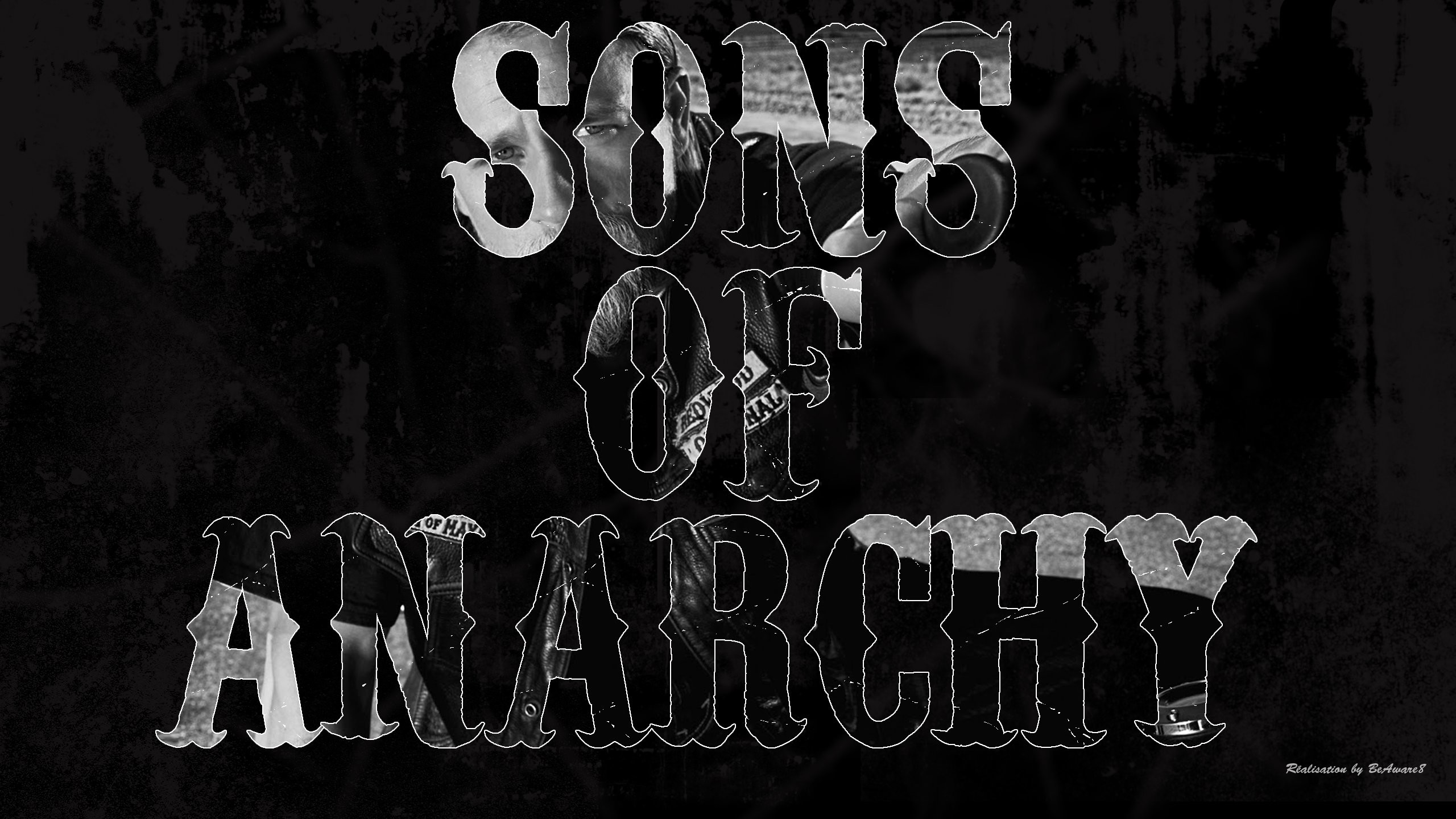 Sons of Anarchy, Tipografia, Sfondo nero, Grunge, 16:9 2K, wallpaper widescreen