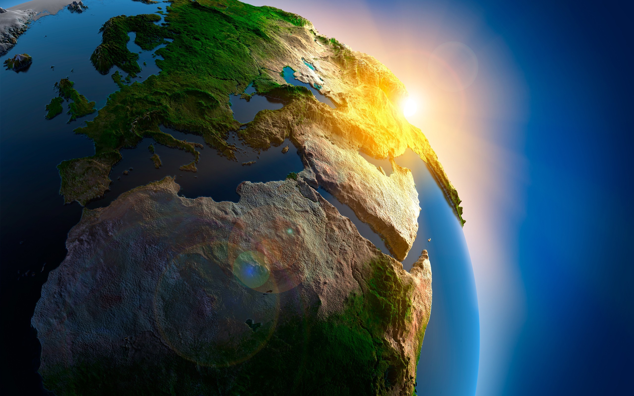 Terra, Europa, Africa, Sole, Vista dallo spazio, 2K 1600p, sfondo desktop