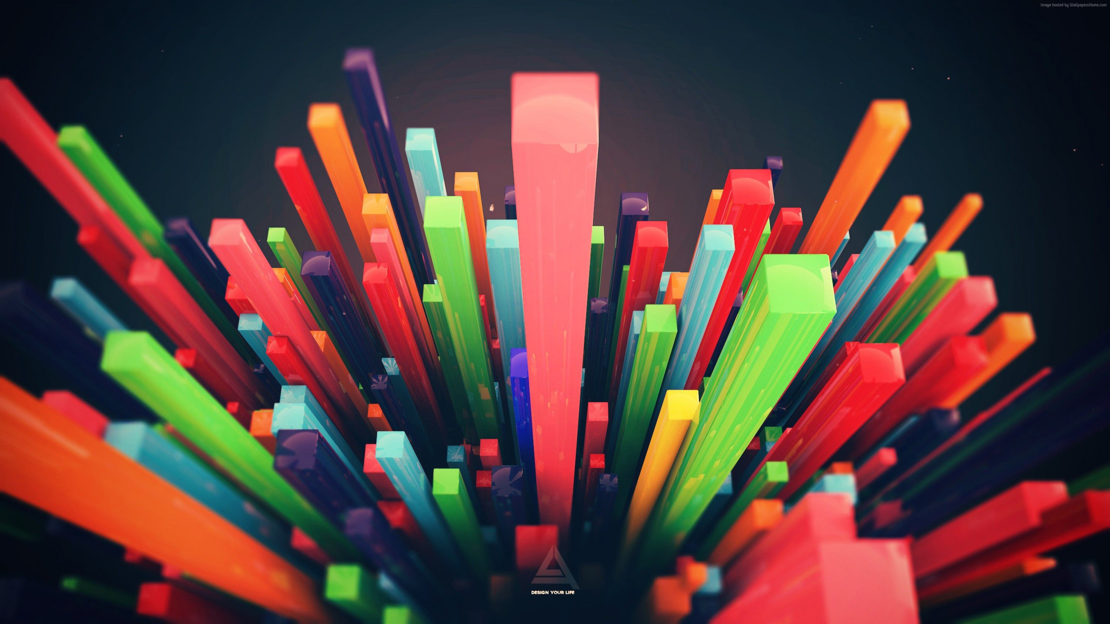 Barre 3D, Multicolore, Astratto, 3840x2160, sfondo per PC
