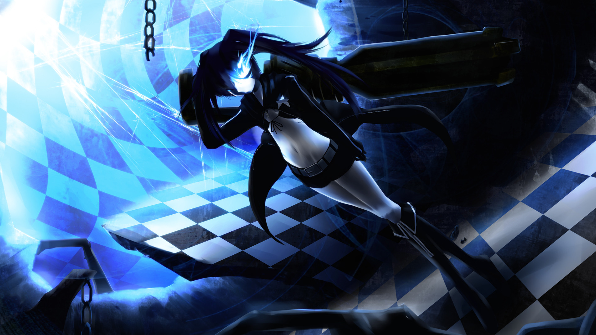 Black Rock Shooter, Scacchiera, Blu, Full HD, sfondo per PC e portatile
