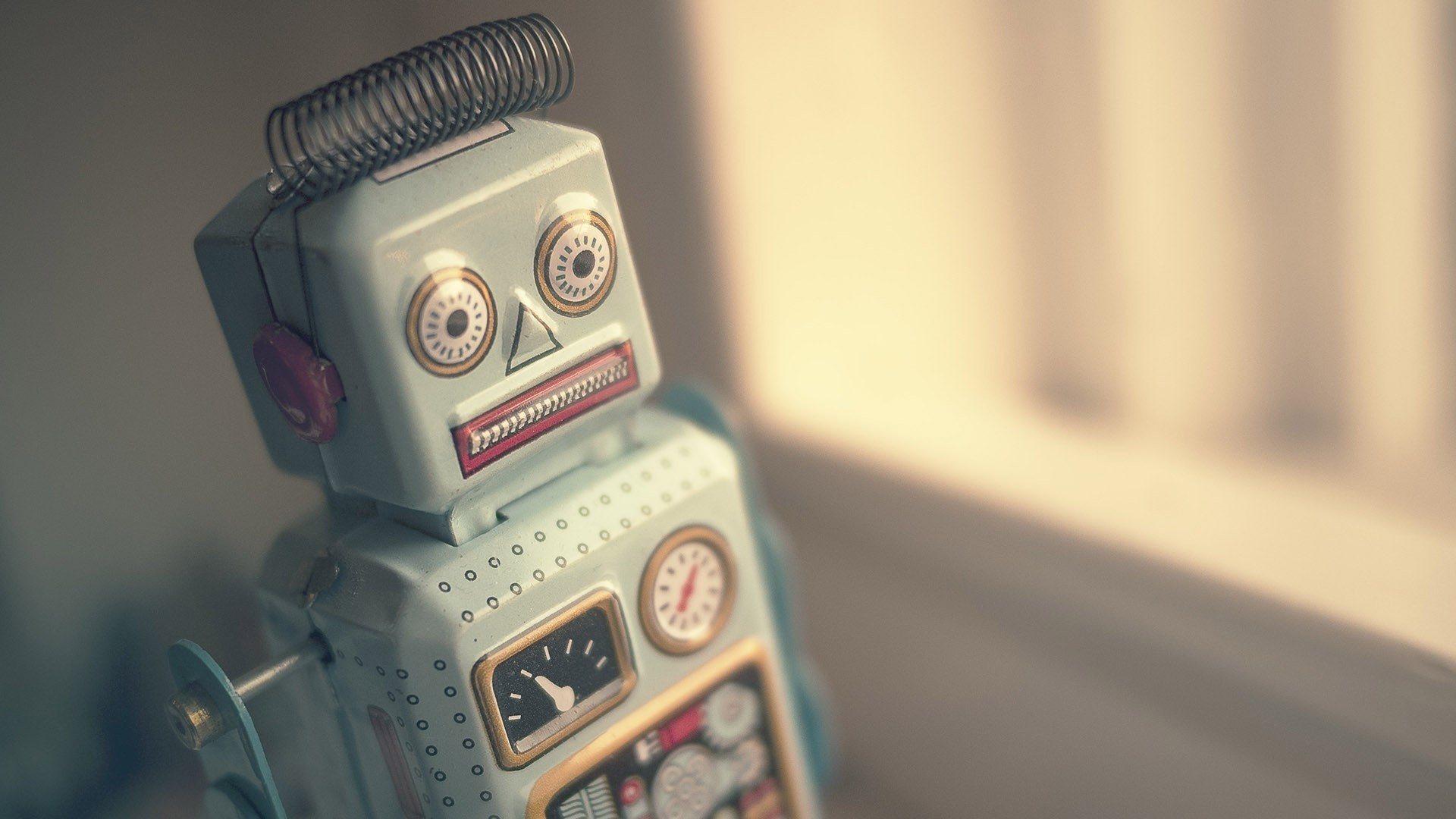 Robot giocattolo, Latta, Vintage, Primo piano, 1920x1080, sfondo per PC
