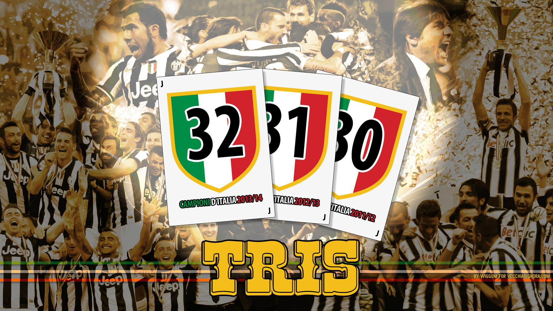 Juventus, Tris, Scudetti 30 31 32, Festeggiamenti, Full HD, sfondo desktop