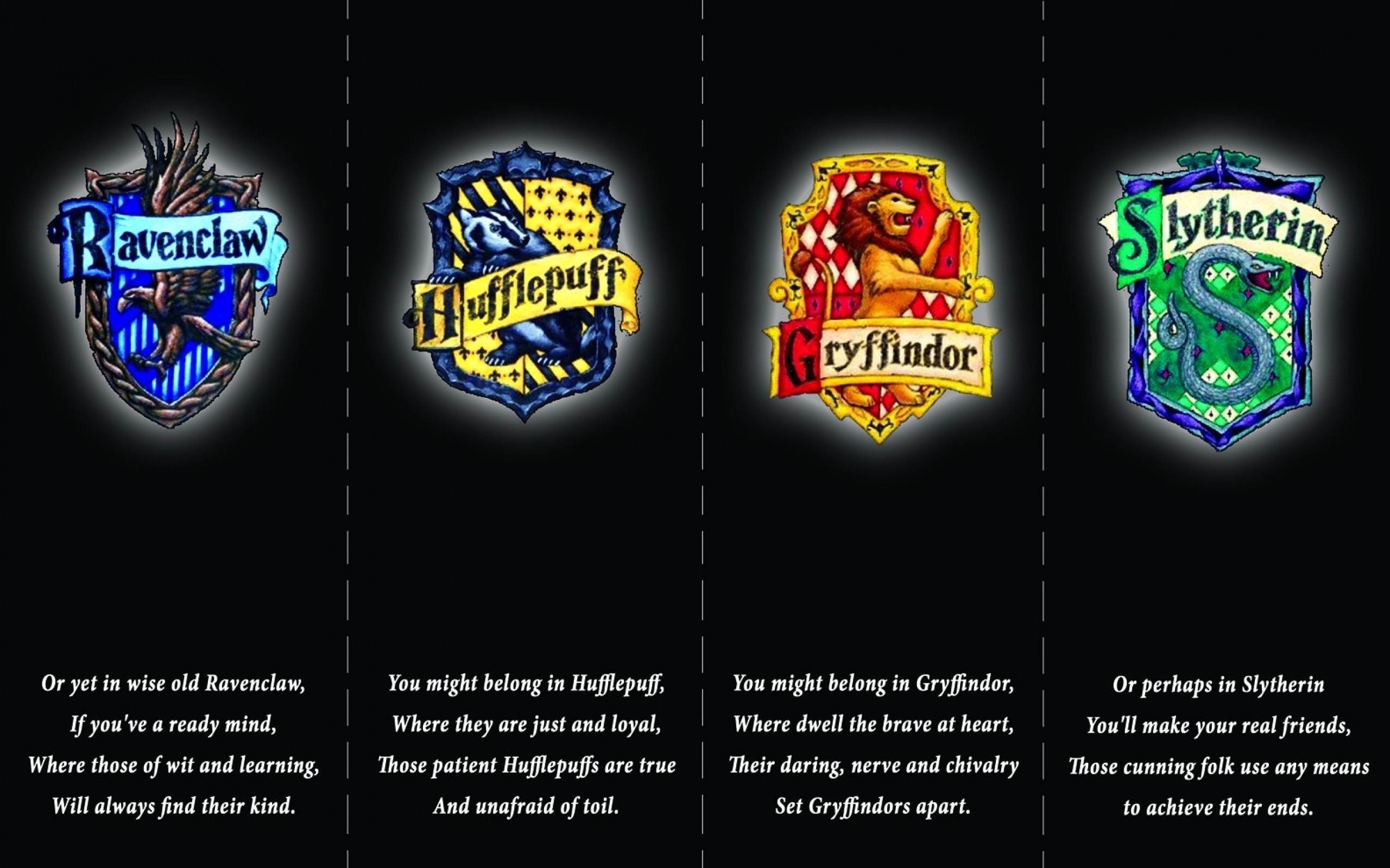 Serpeverde, Corvonero, Tassorosso, Grifondoro, Stemmi delle case, Harry Potter, Cappello Parlante, immagine di sfondo