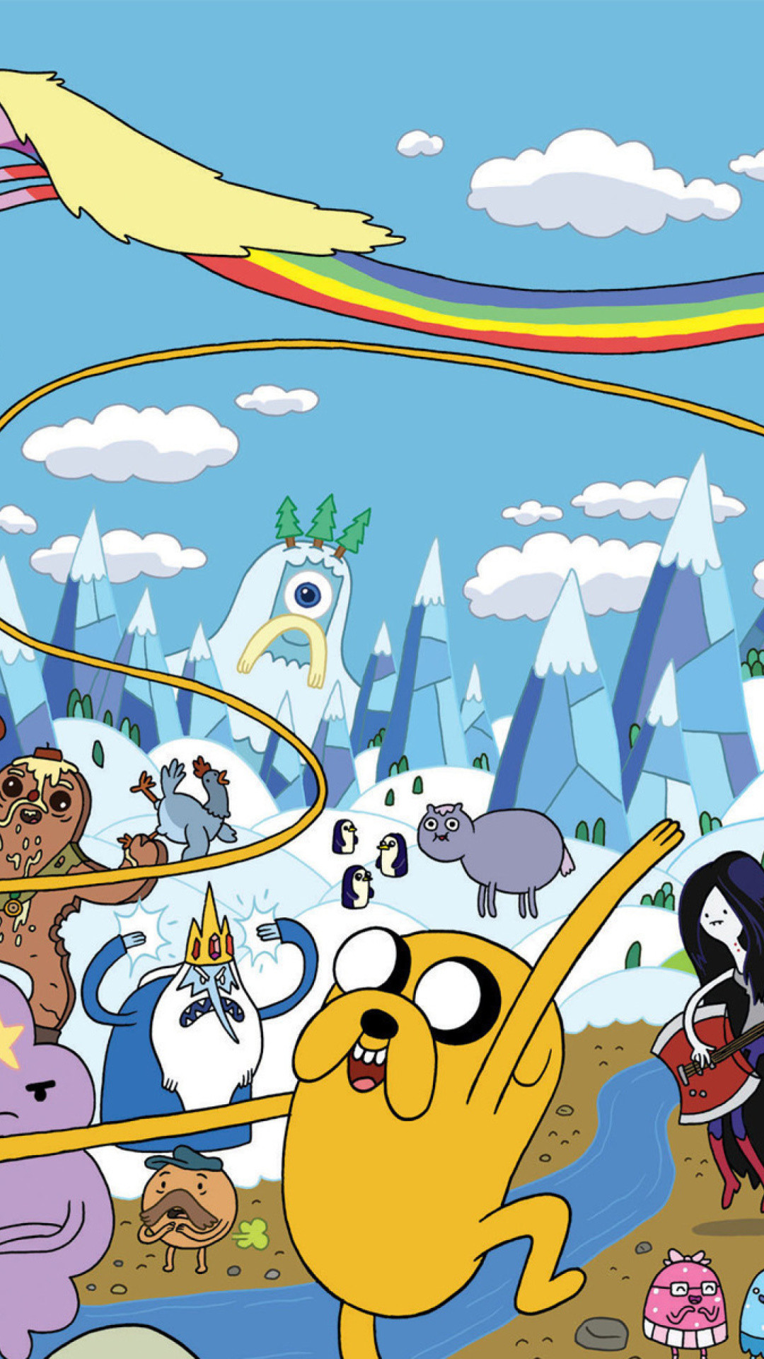 Jake il cane, Finn, Adventure Time, Arcobaleno, sfondo per iPhone e Android
