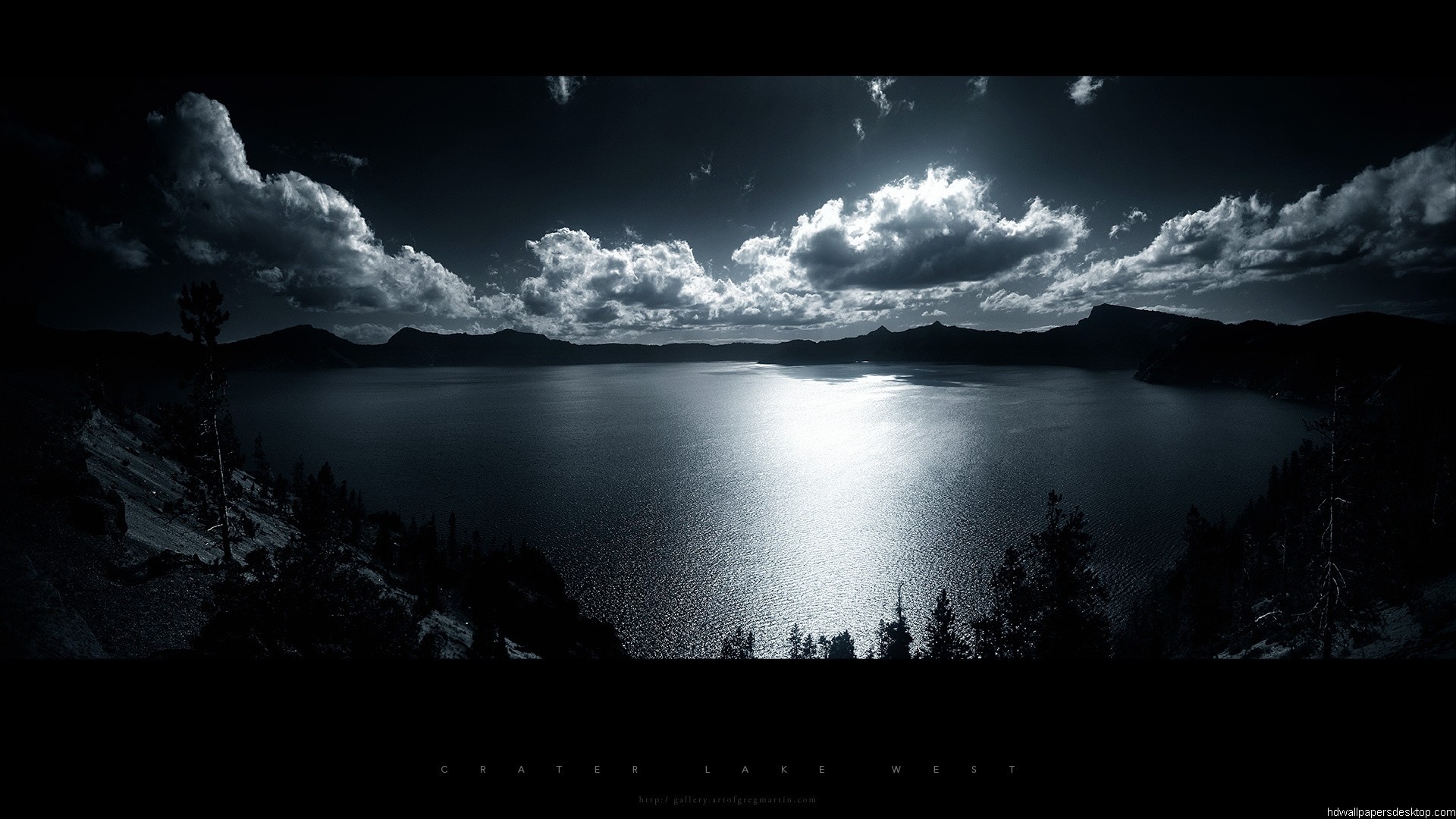Lago, Notte, Luna, Nuvole, Bianco e nero, Full HD, sfondo per PC
