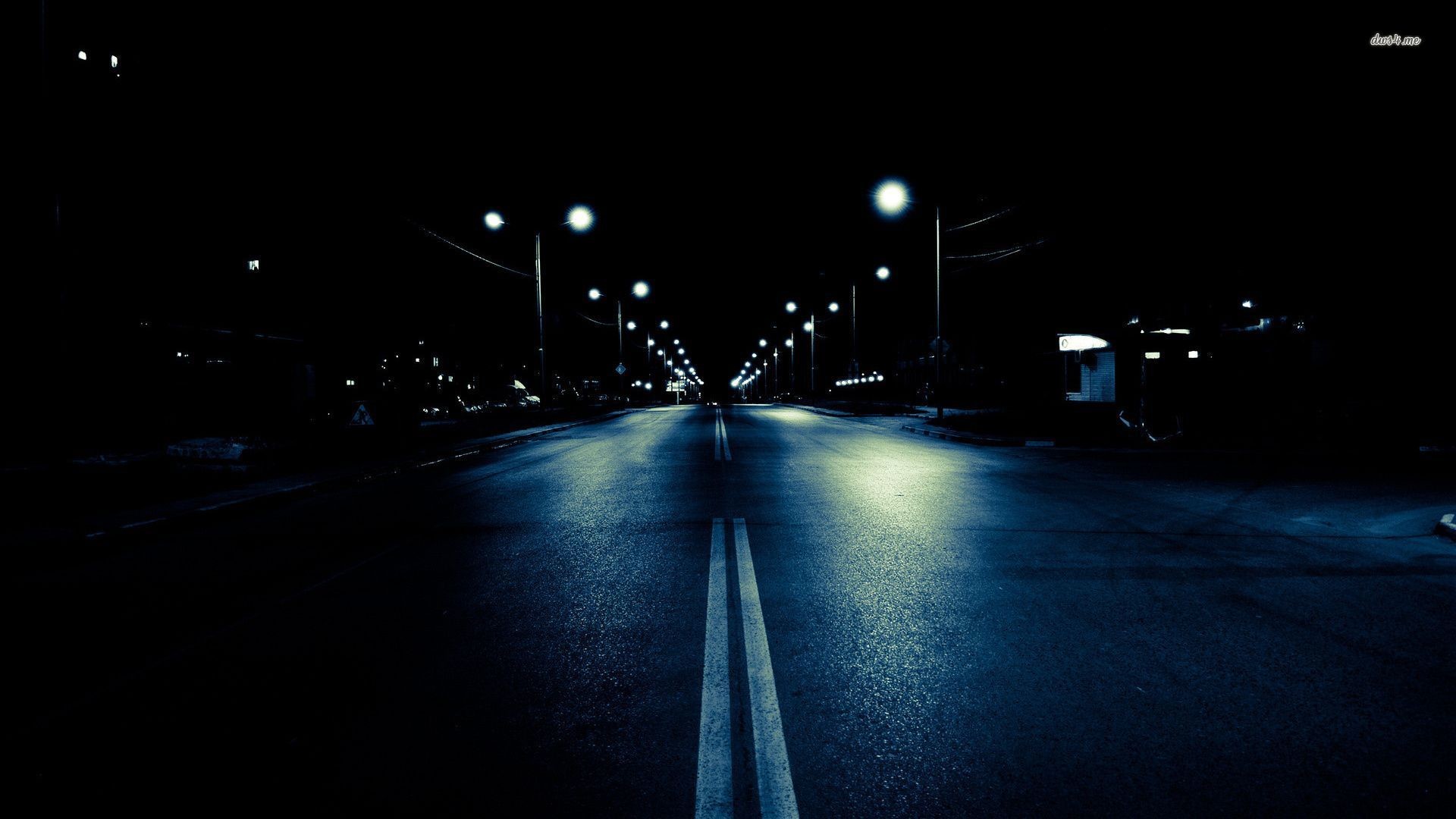 Strada notturna, Lampioni, Buio, Asfalto, Full HD 1080p, sfondo desktop