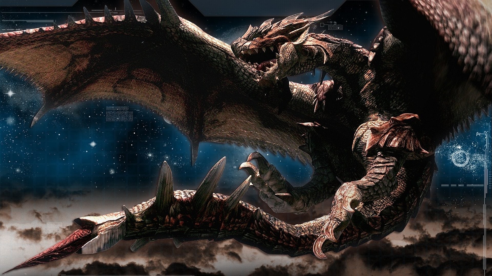 Monster Hunter, Viverna, Notte stellata, Full HD, sfondo per PC