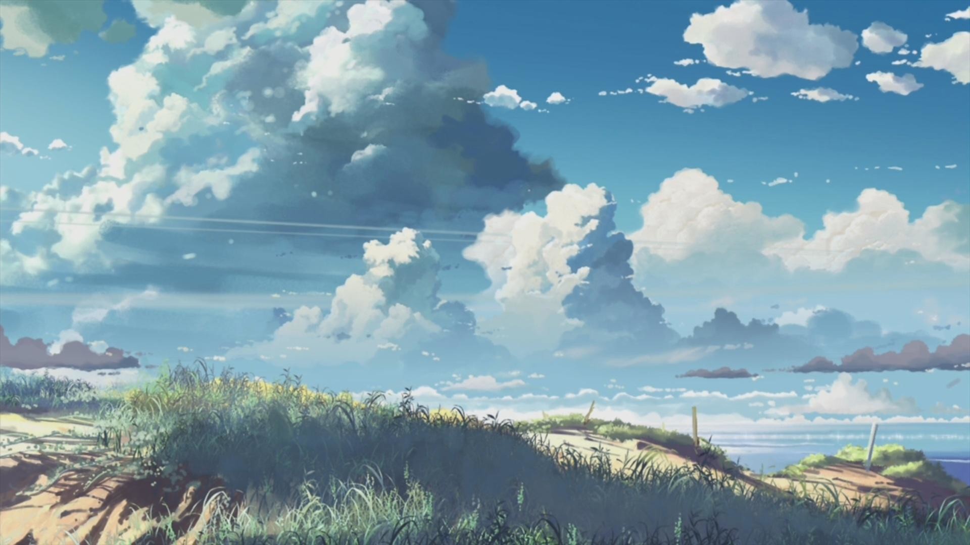 Paesaggio anime, Nuvole, Dune, Cielo azzurro, Full HD, sfondo desktop