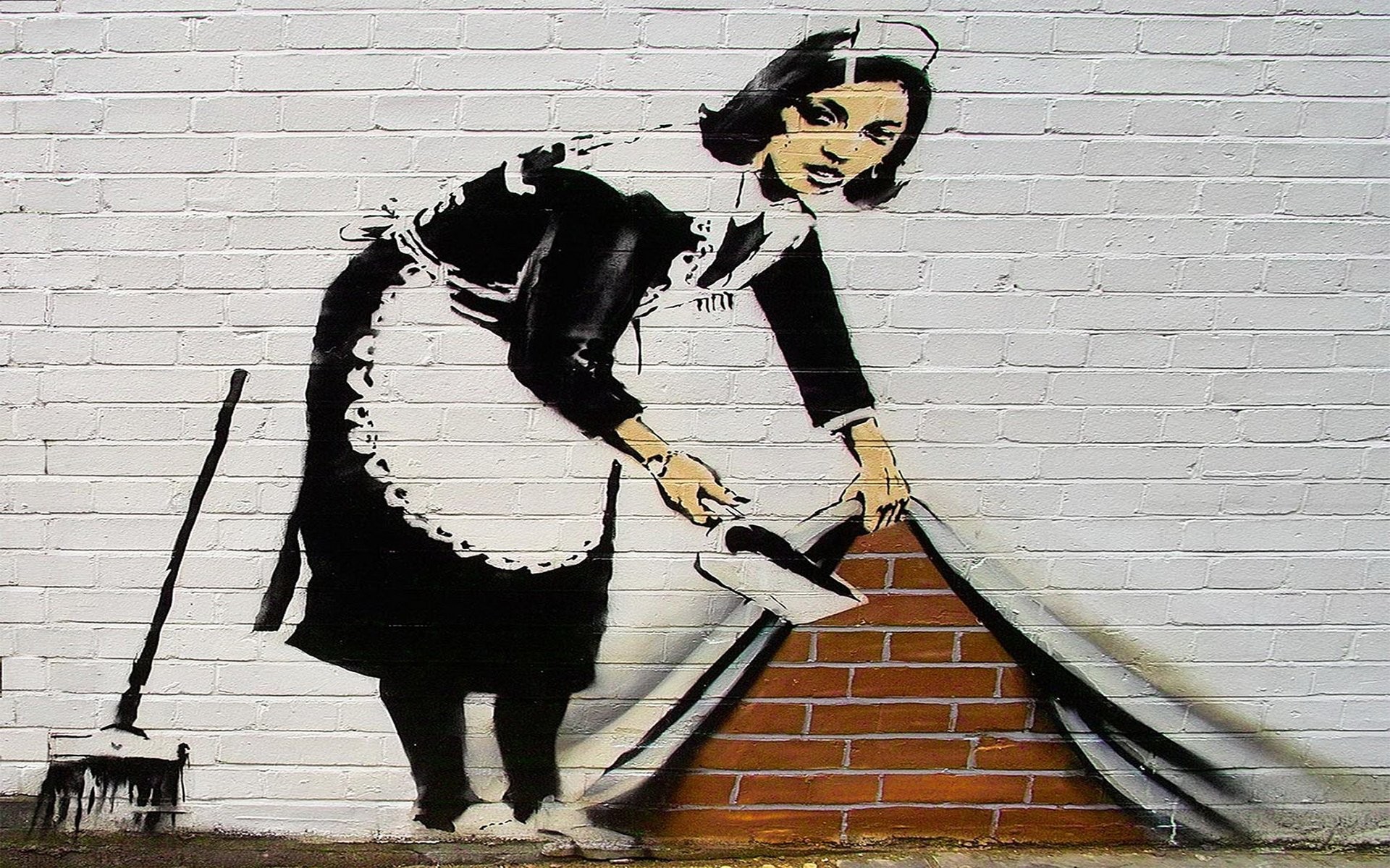 Sweep It Under the Carpet, Banksy, Cameriera, Street art, 1920x1200, immagine di sfondo