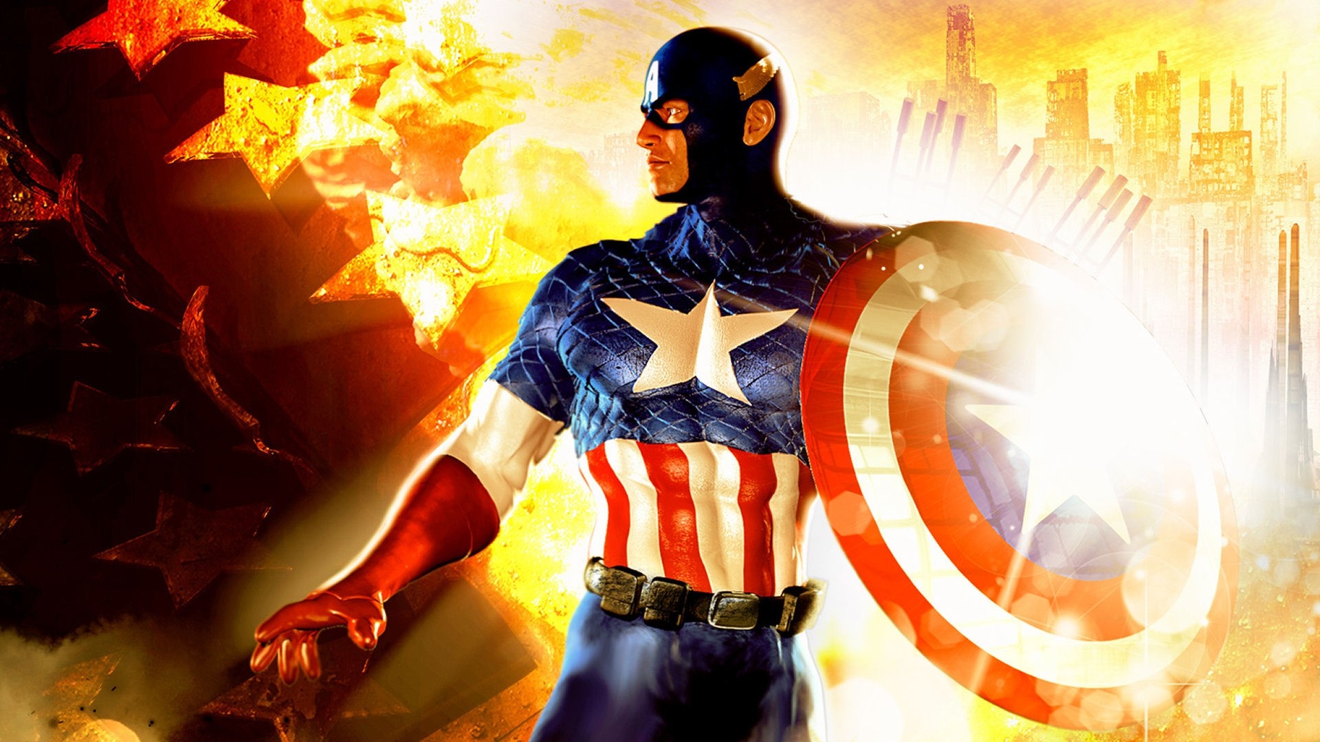 Capitan America, Marvel Comics, Scudo, Fiamme, Full HD, sfondo per portatile