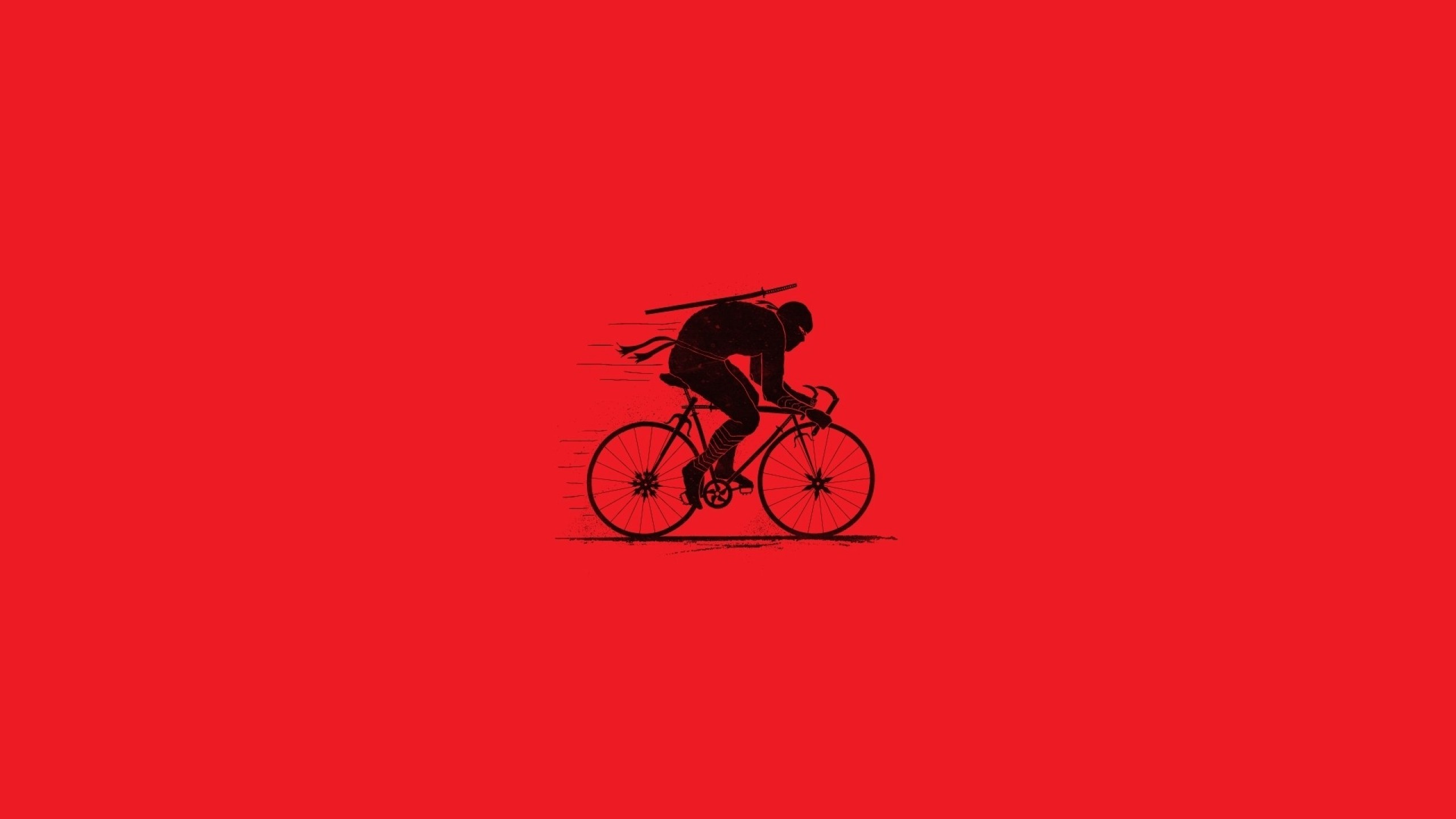 Ninja, Bicicletta, Minimalismo, Sfondo rosso, 16:9 2K, wallpaper widescreen