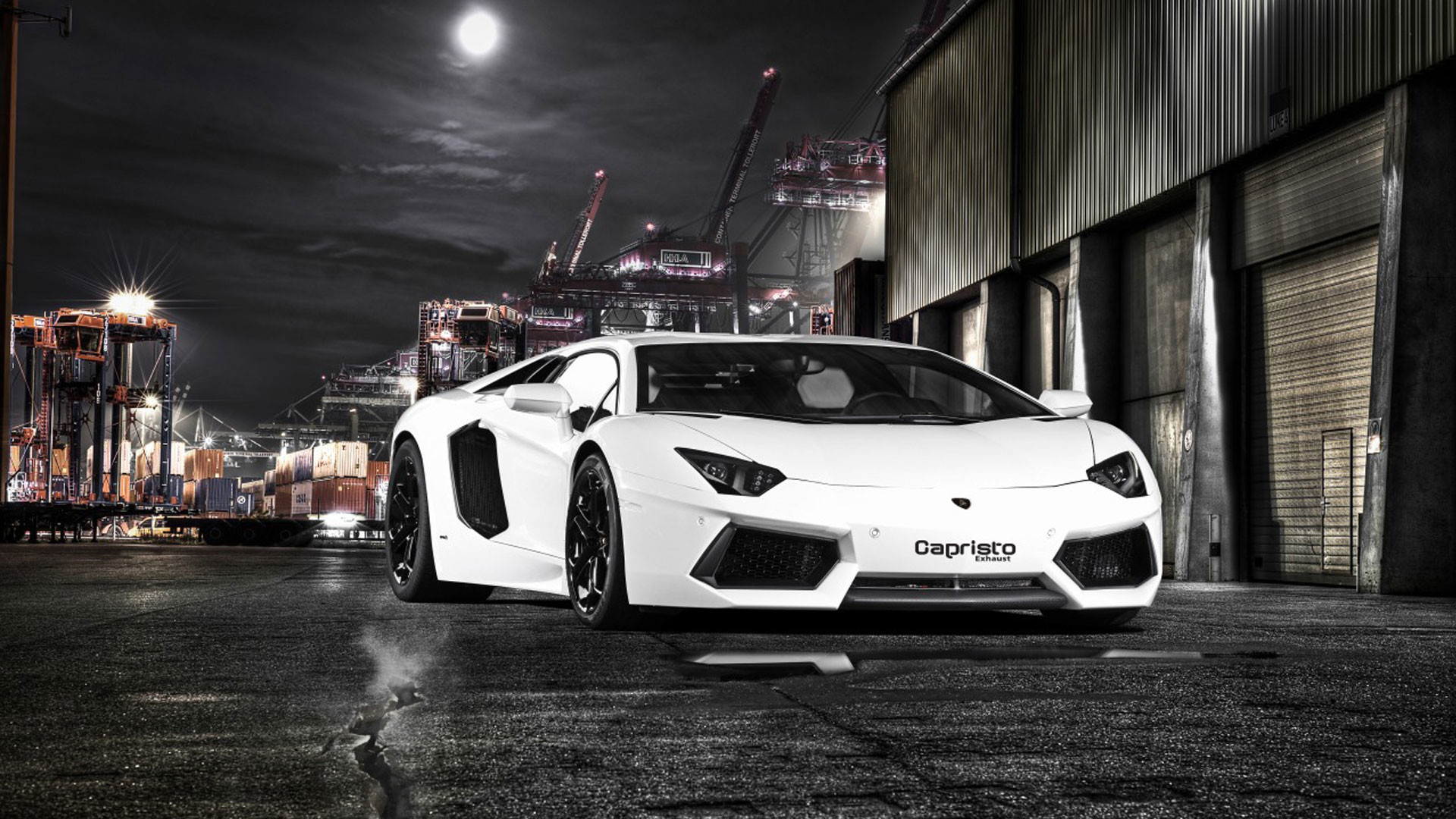 Lamborghini Aventador, Bianco, Porto, Notte, HDR, Full HD, sfondo per PC