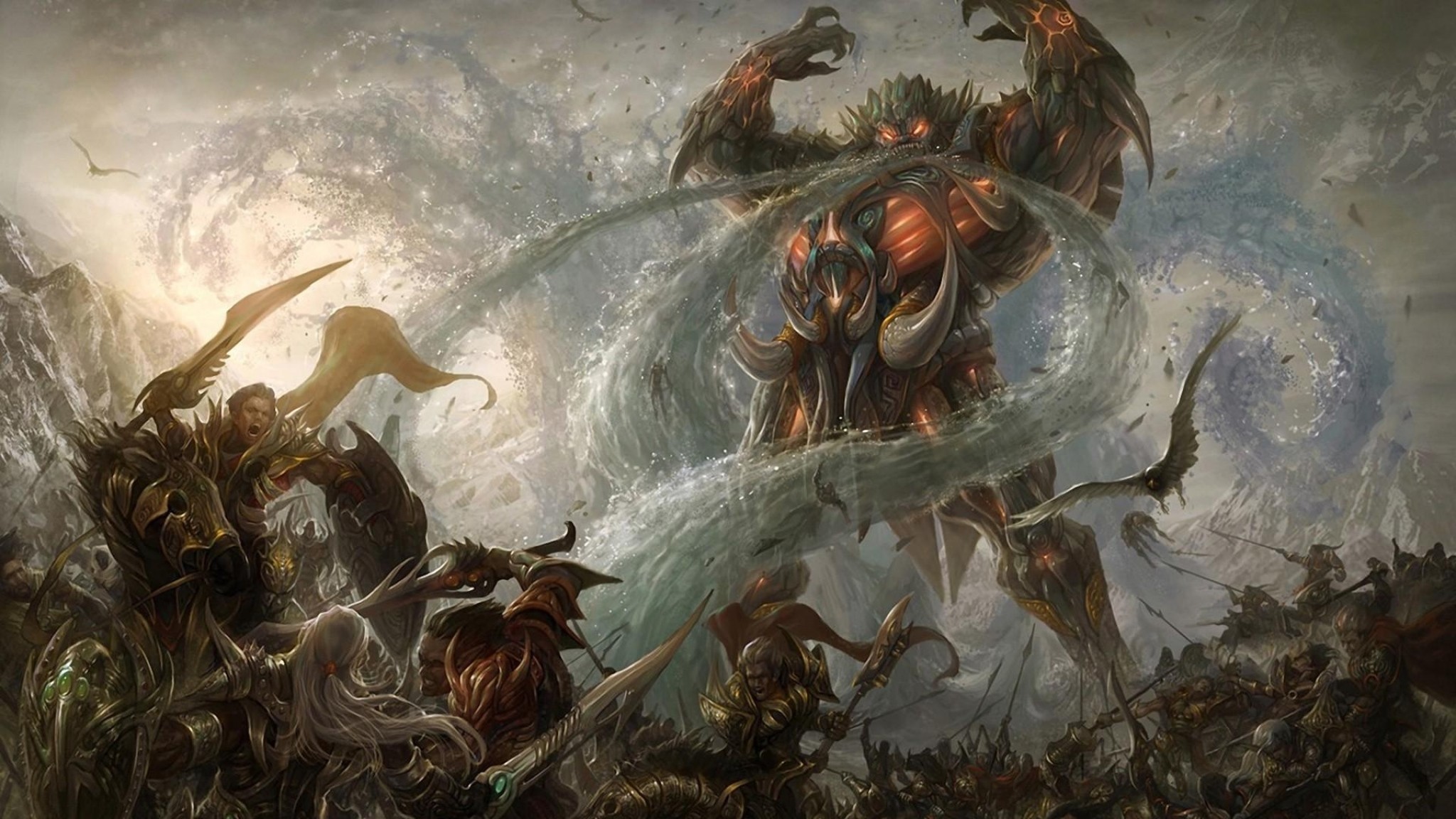 Battaglia, Mostro, Guerrieri, Fantasy, Full HD, sfondo per PC e portatile