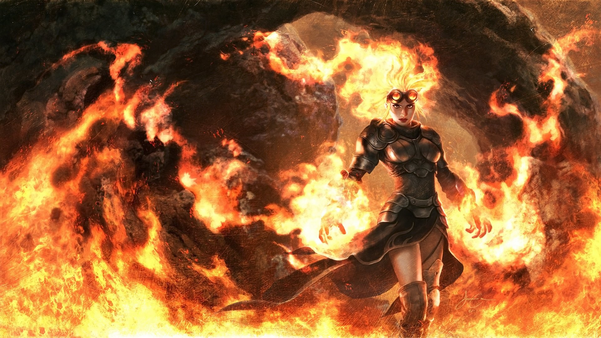 Chandra Nalaar, Magic: The Gathering, Piromante, Fiamme, Fantasy, sfondo 16:9 Full HD