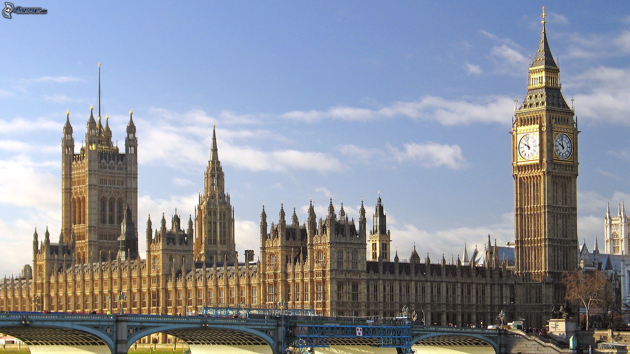 Palazzo di Westminster, Big Ben, Victoria Tower, Londra, Cielo azzurro, wallpaper per portatile