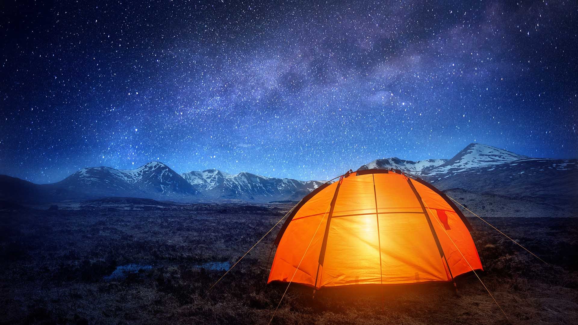 Tenda, Campeggio, Via Lattea, Montagne, Full HD 1080p, sfondo desktop