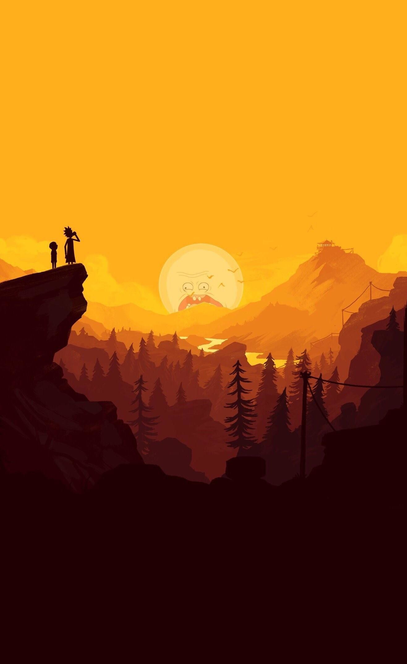 Silhouette, Tramonto, Montagne, Full HD, sfondo per iPhone e Android