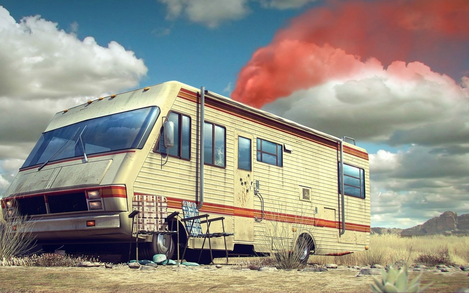 Breaking Bad, Camper, Fleetwood Bounder, Deserto, Fumo rosso, 16:10 Full HD, wallpaper widescreen