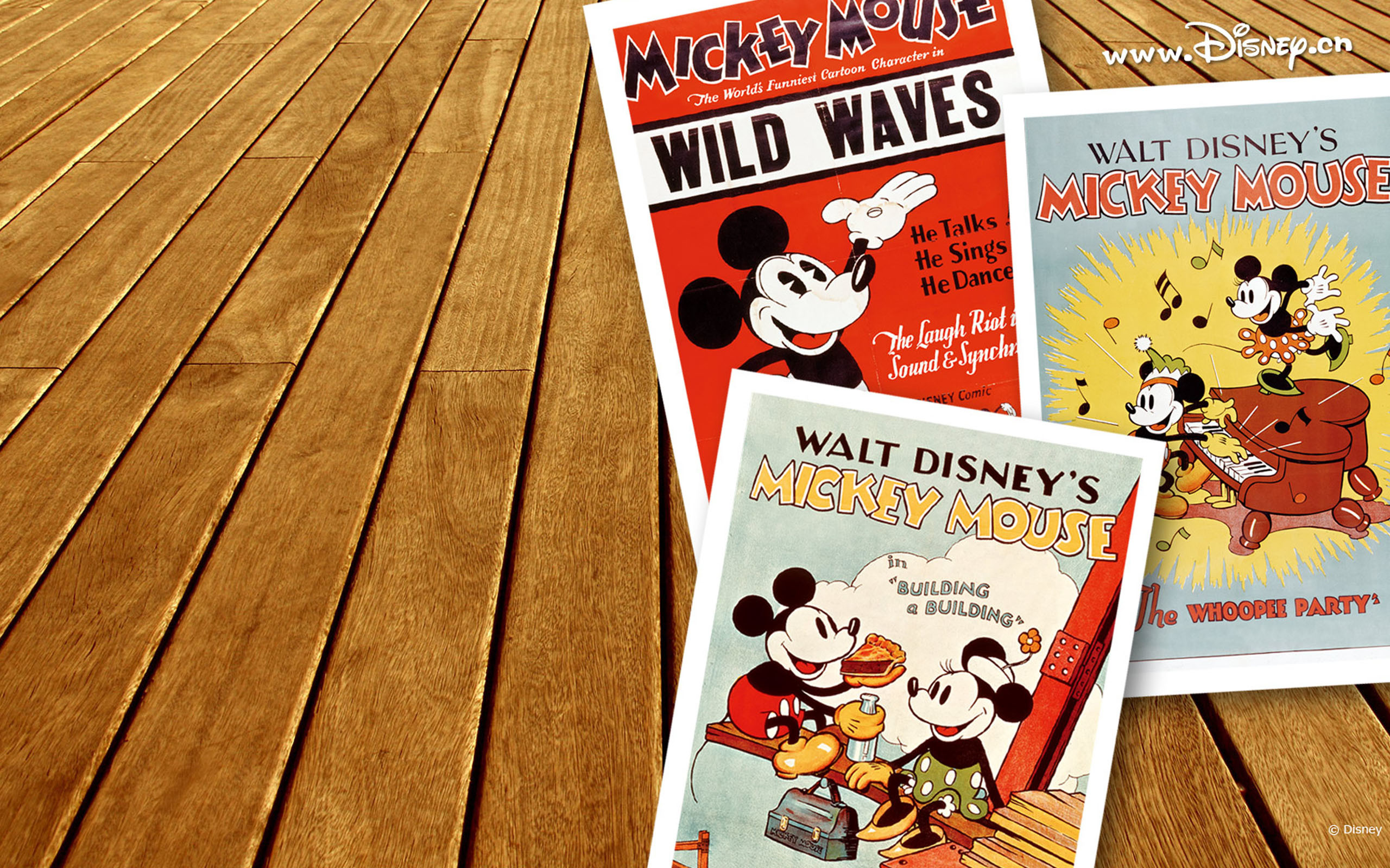 Topolino, Walt Disney, Locandine vintage, Wild Waves, Legno, 2560x1600, sfondo per PC