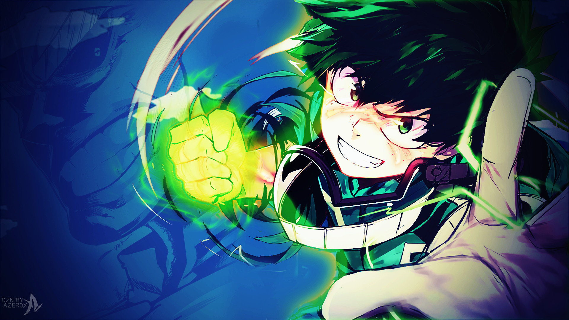 Izuku Midoriya, My Hero Academia, One For All, Pugno, Energia verde, sfondo Full HD per computer