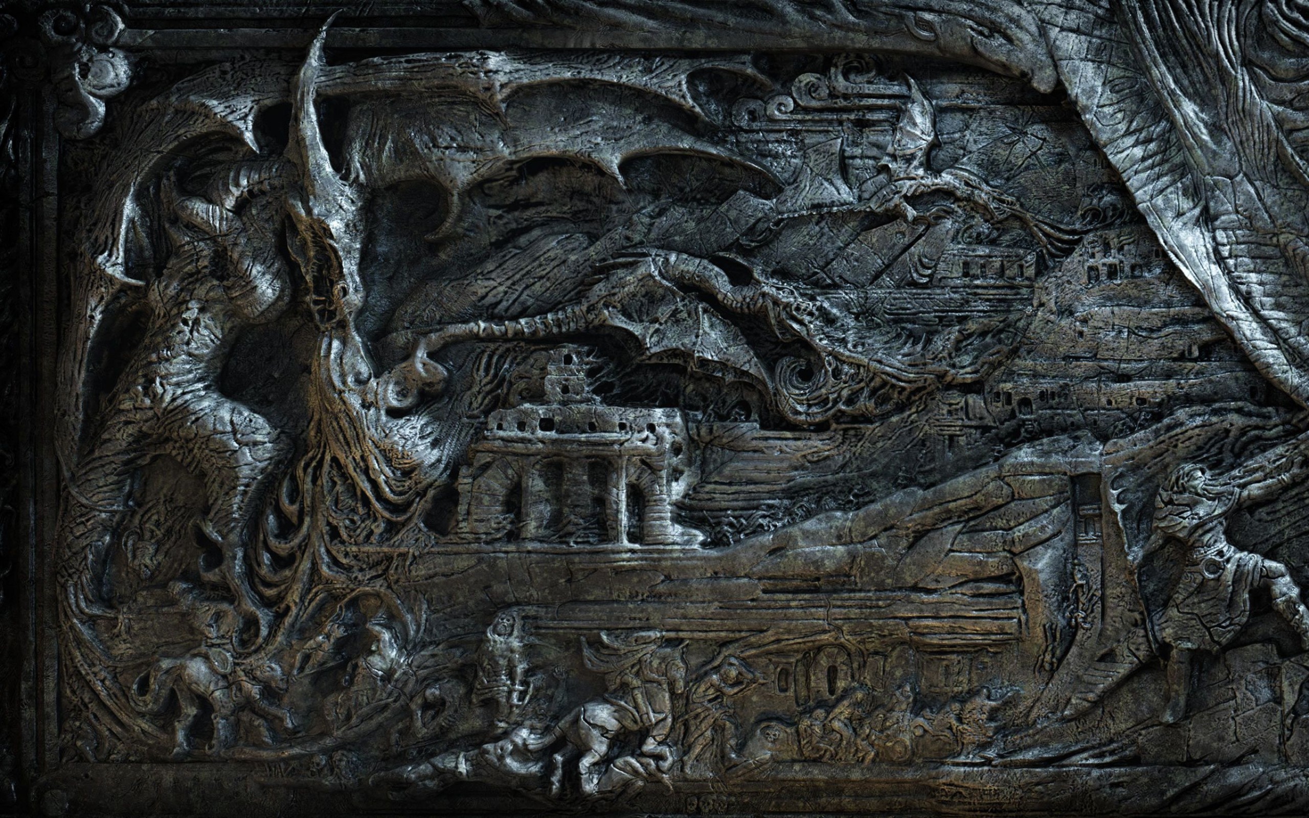 The Elder Scrolls V: Skyrim, Bassorilievo, Drago, Pietra, 2K 1600p, sfondo desktop