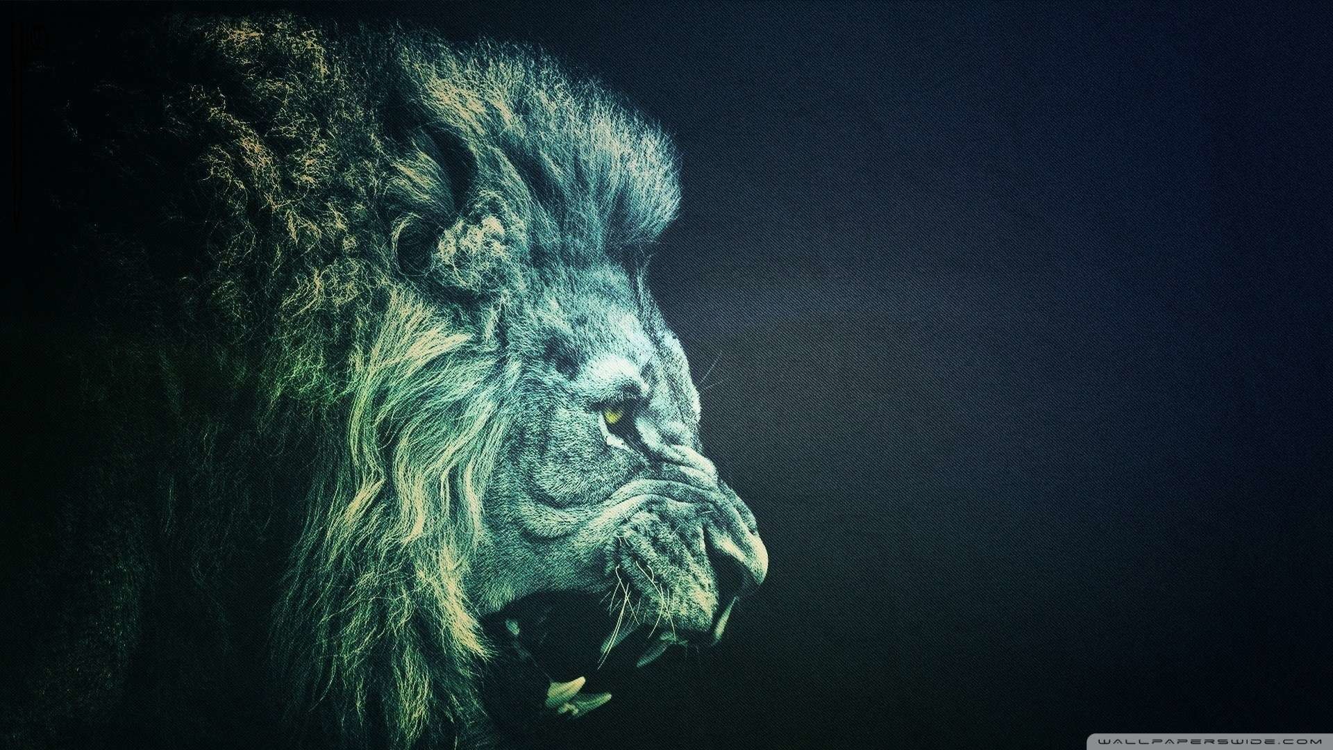 Leone, Arte digitale, Ruggito, Blu, Full HD, sfondo per PC e portatile