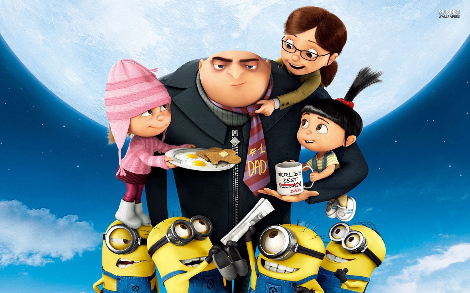 Gru, Margo, Edith, Agnes, Minions, Cattivissimo me, 1920x1200, immagine di sfondo