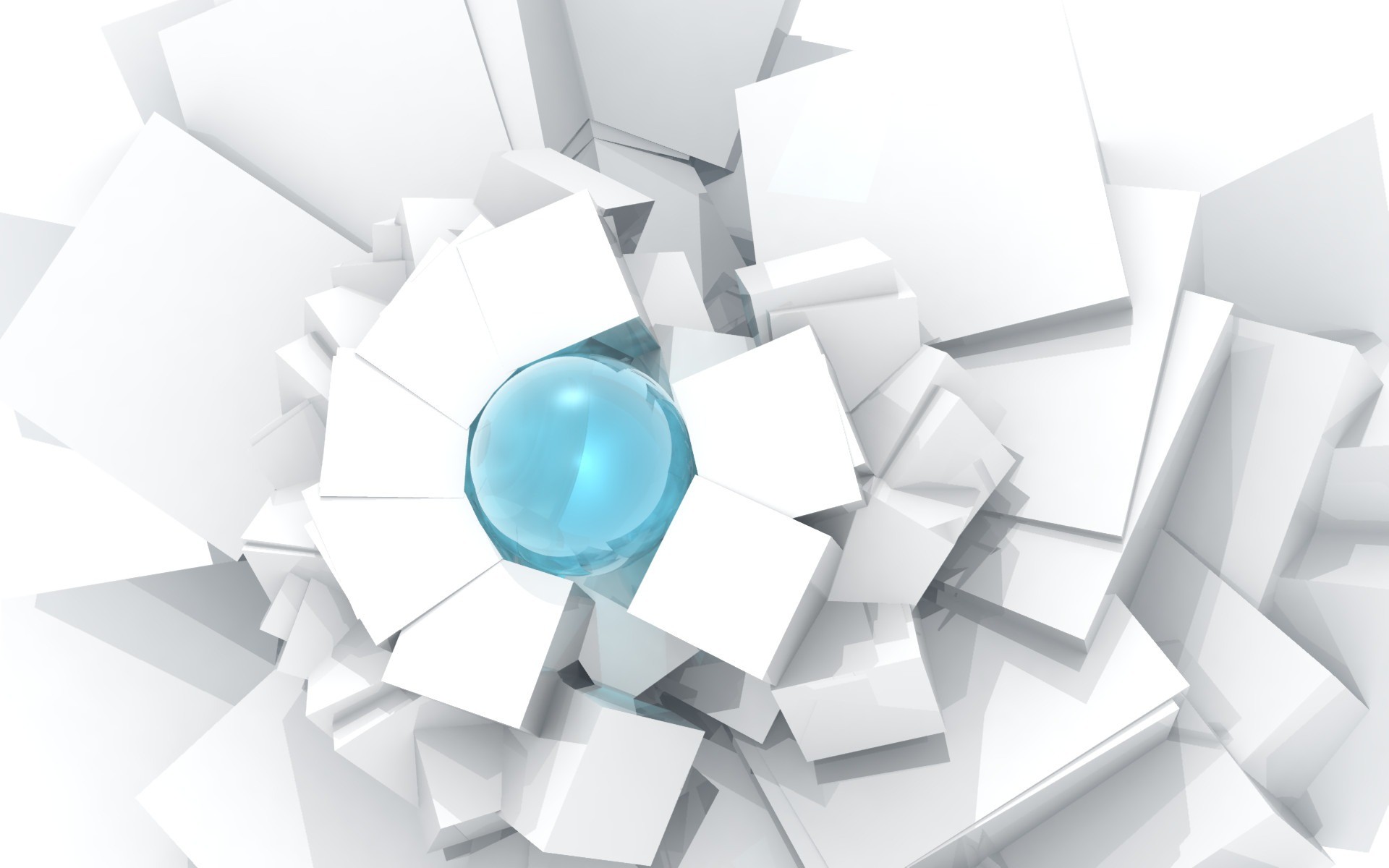 Sfera azzurra, Blocchi 3D, Bianco, Astratto, 16:10 Full HD, sfondo widescreen