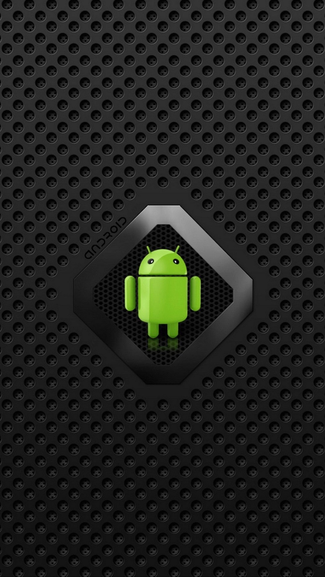 Android, Logo, Griglia metallica, Nero, Full HD, sfondo per smartphone