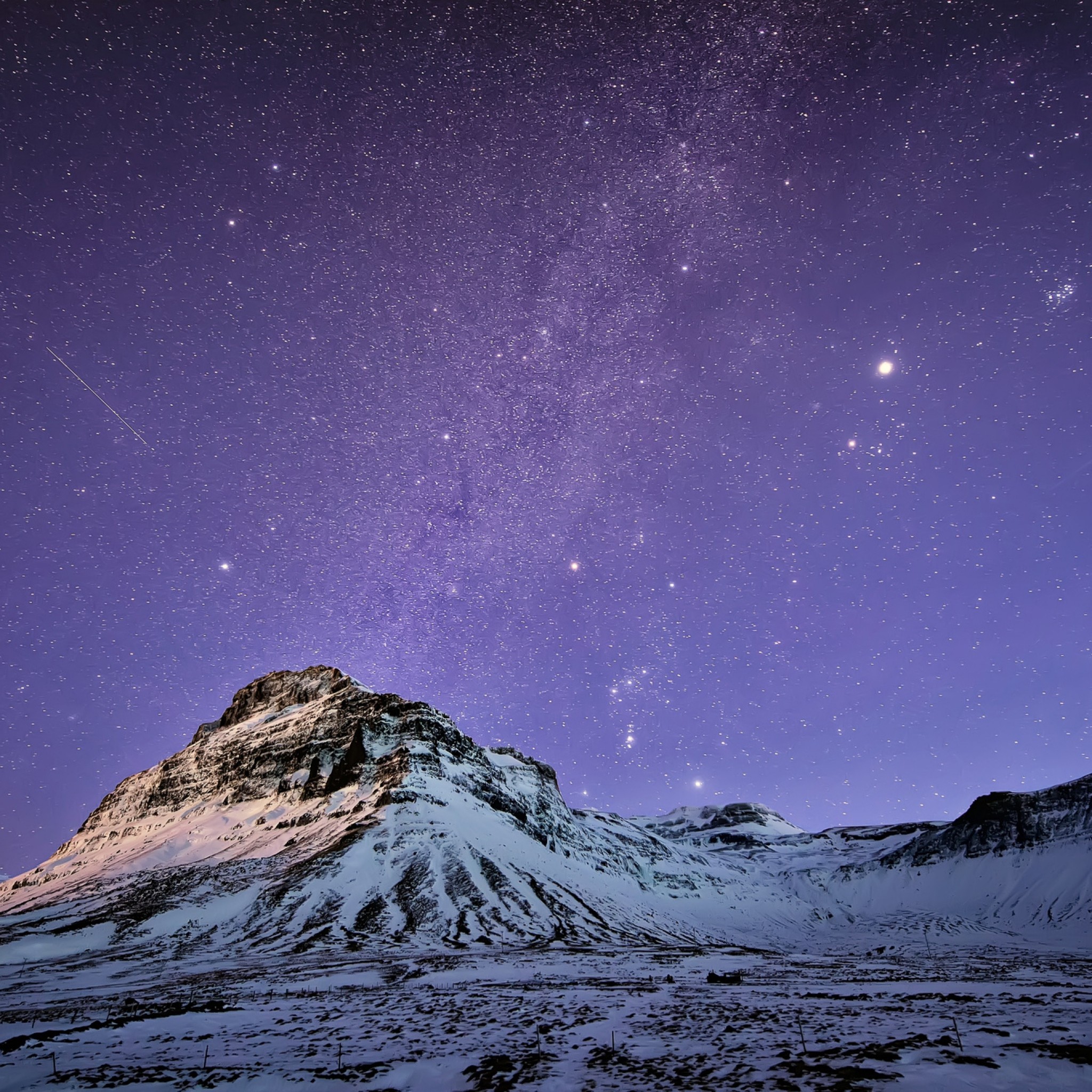 Islanda, Via Lattea, Montagna innevata, Notte, Full HD, schermata di blocco iPad
