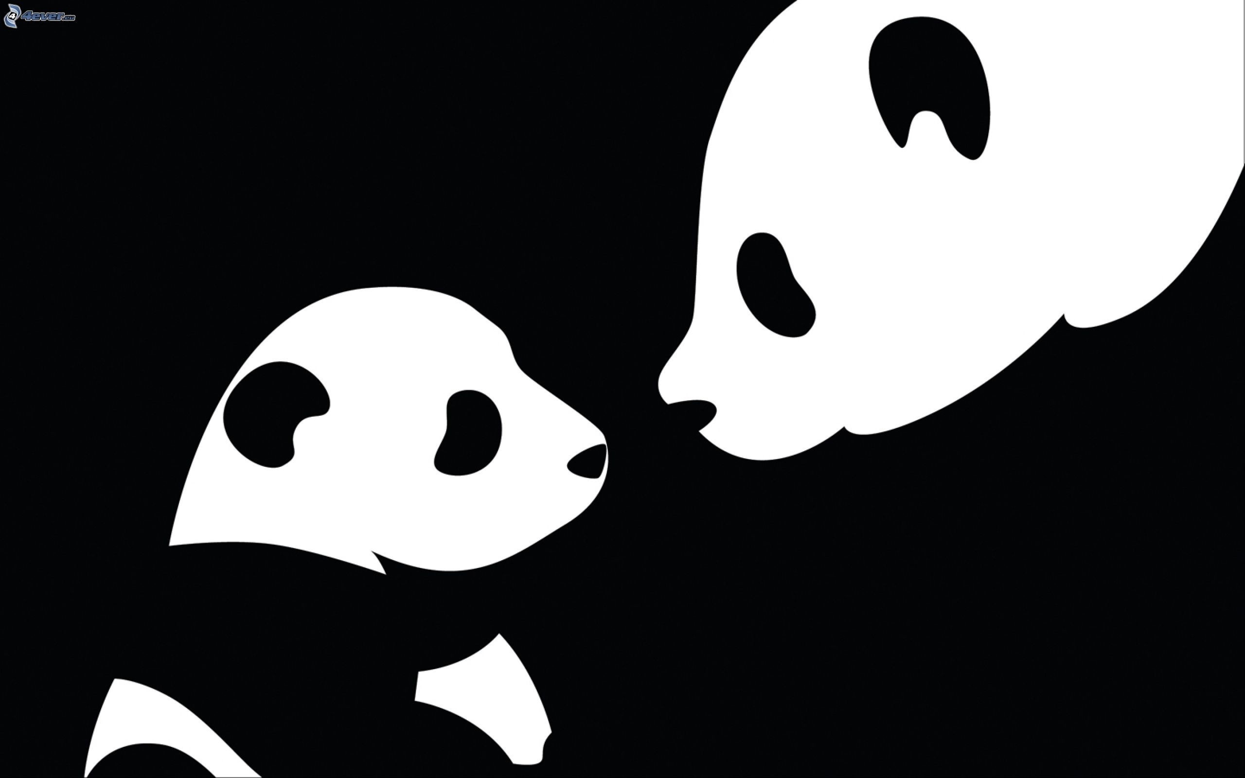 Panda, Silhouette, Bianco e nero, Minimalista, 2K, sfondo per portatile