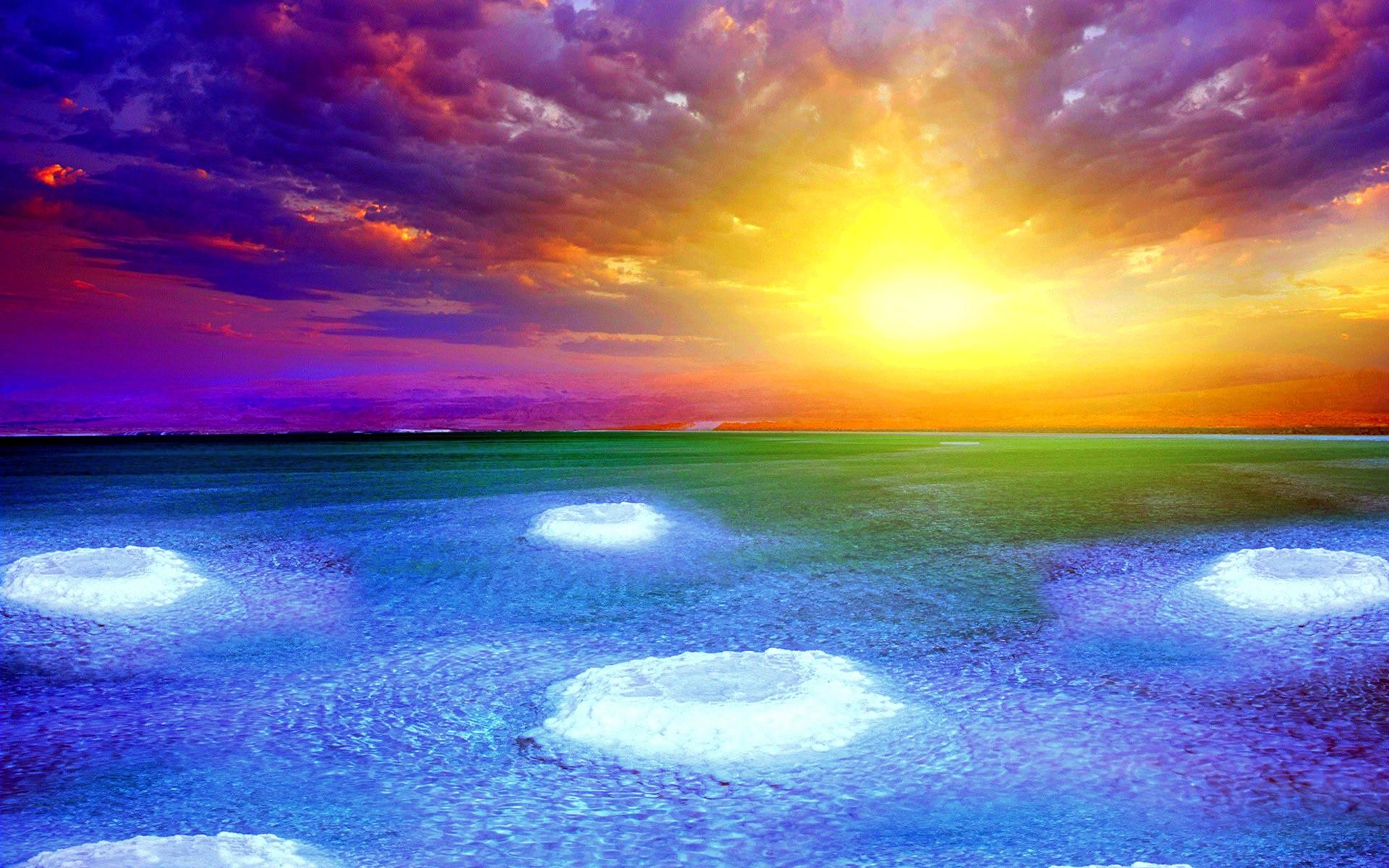 Mare, Tramonto, Arte digitale, Colori vivaci, Full HD, sfondo per PC