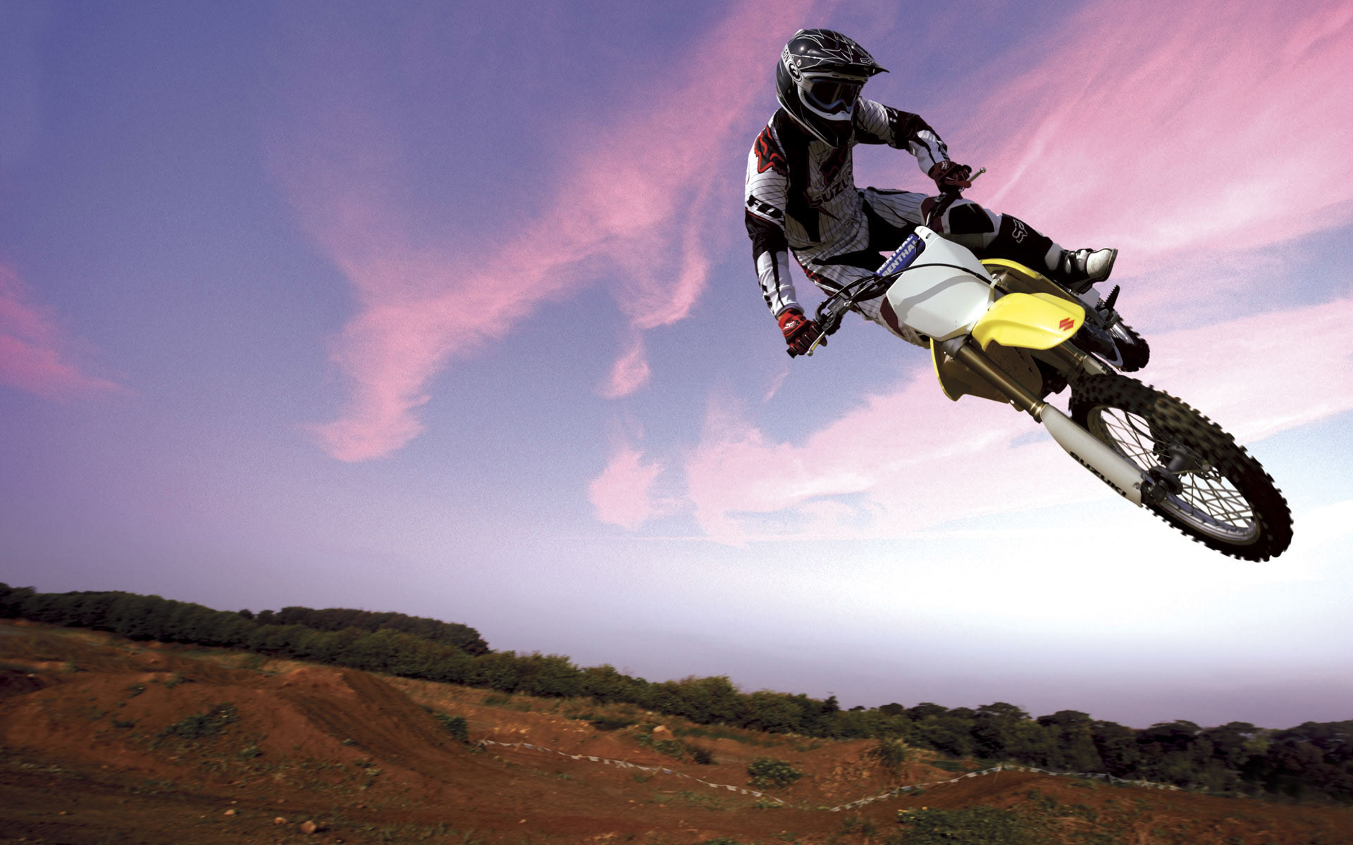 Suzuki RM-Z, Salto, Motocross, Tramonto, Cielo rosa, 1920x1200, sfondo MacBook Pro