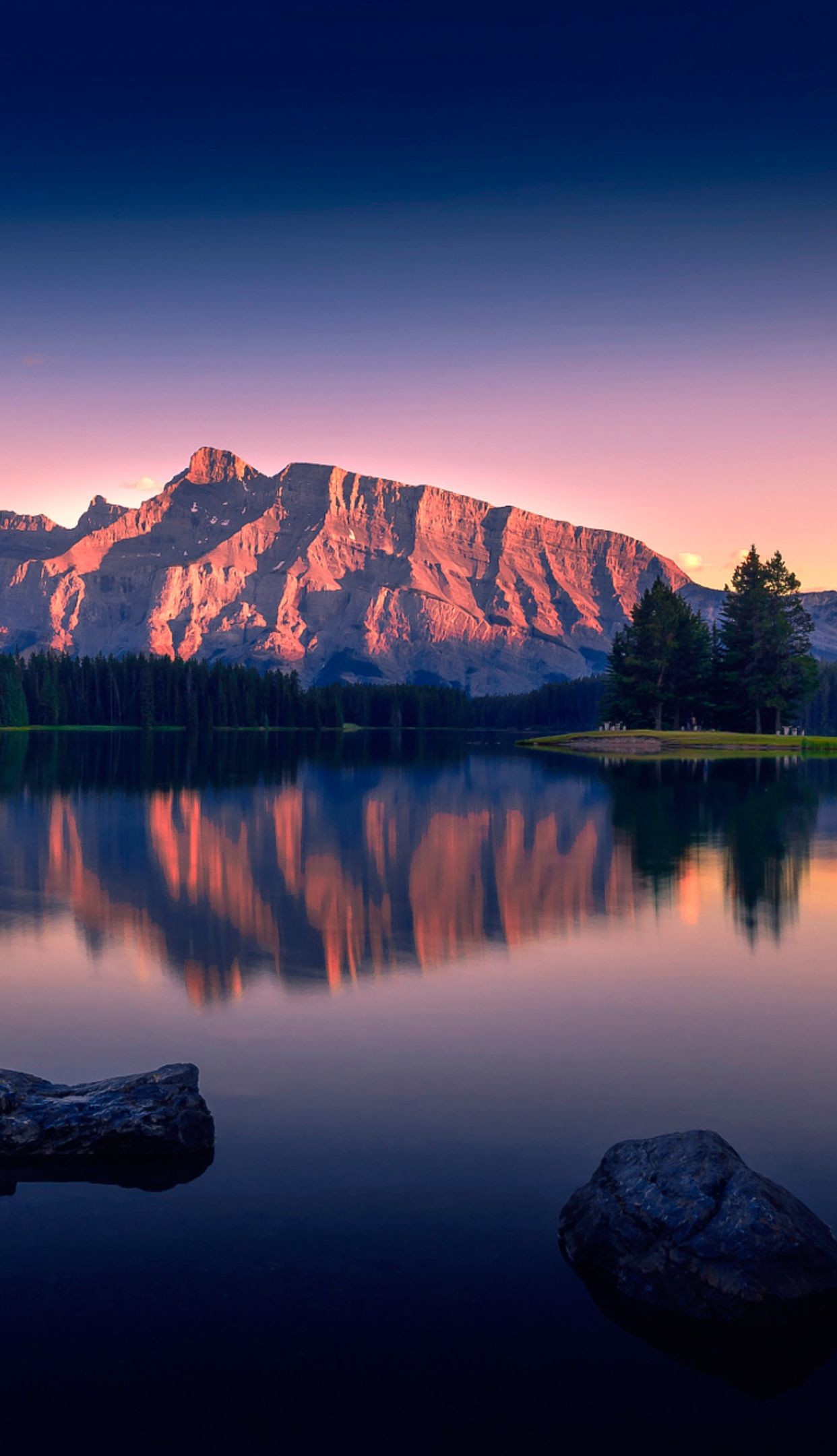 Monte Rundle, Lago, Riflesso, Tramonto, schermata di blocco iPhone