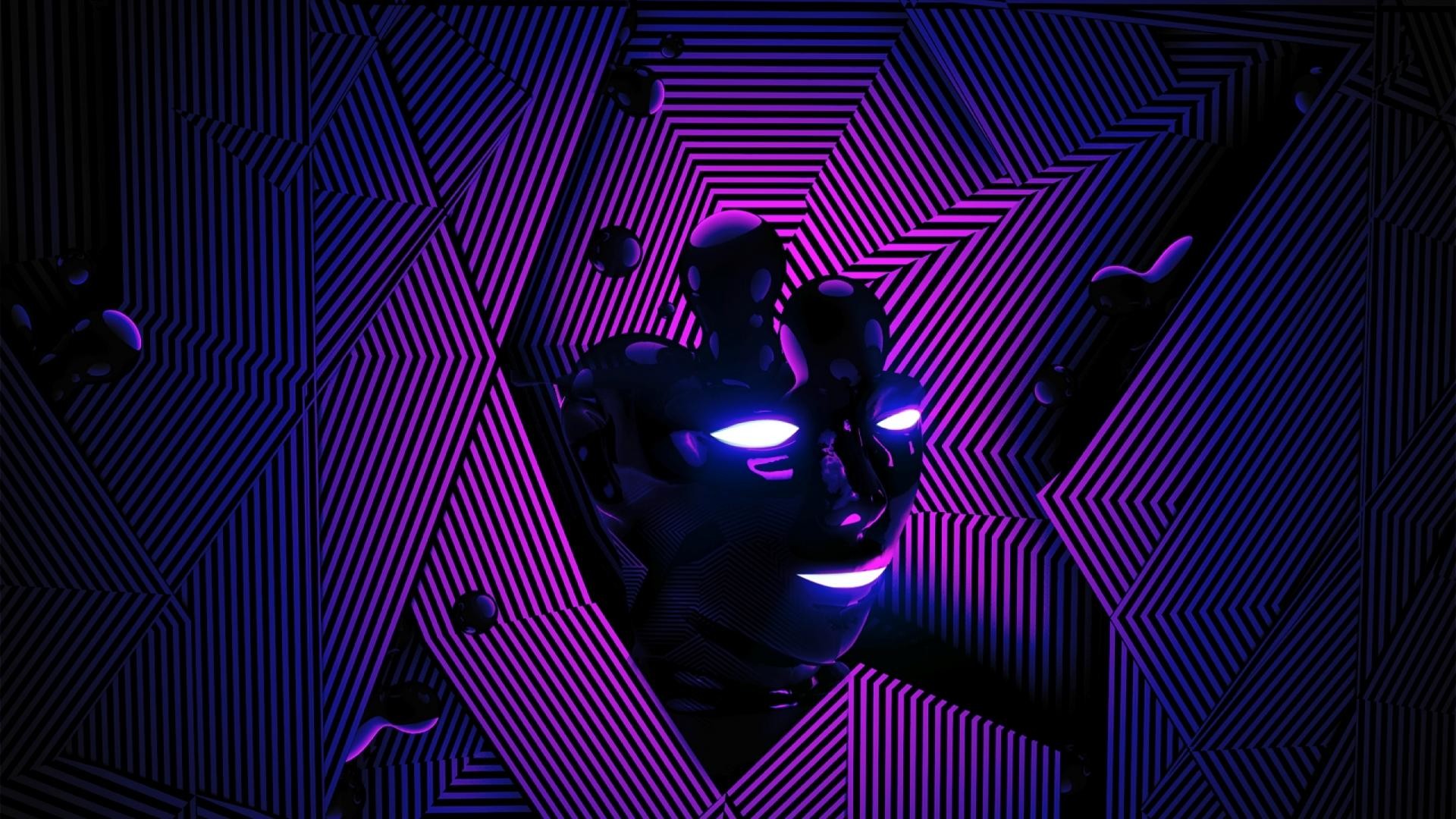 Maschera, Neon viola, Linee, Arte digitale, 1920x1080, immagine di sfondo
