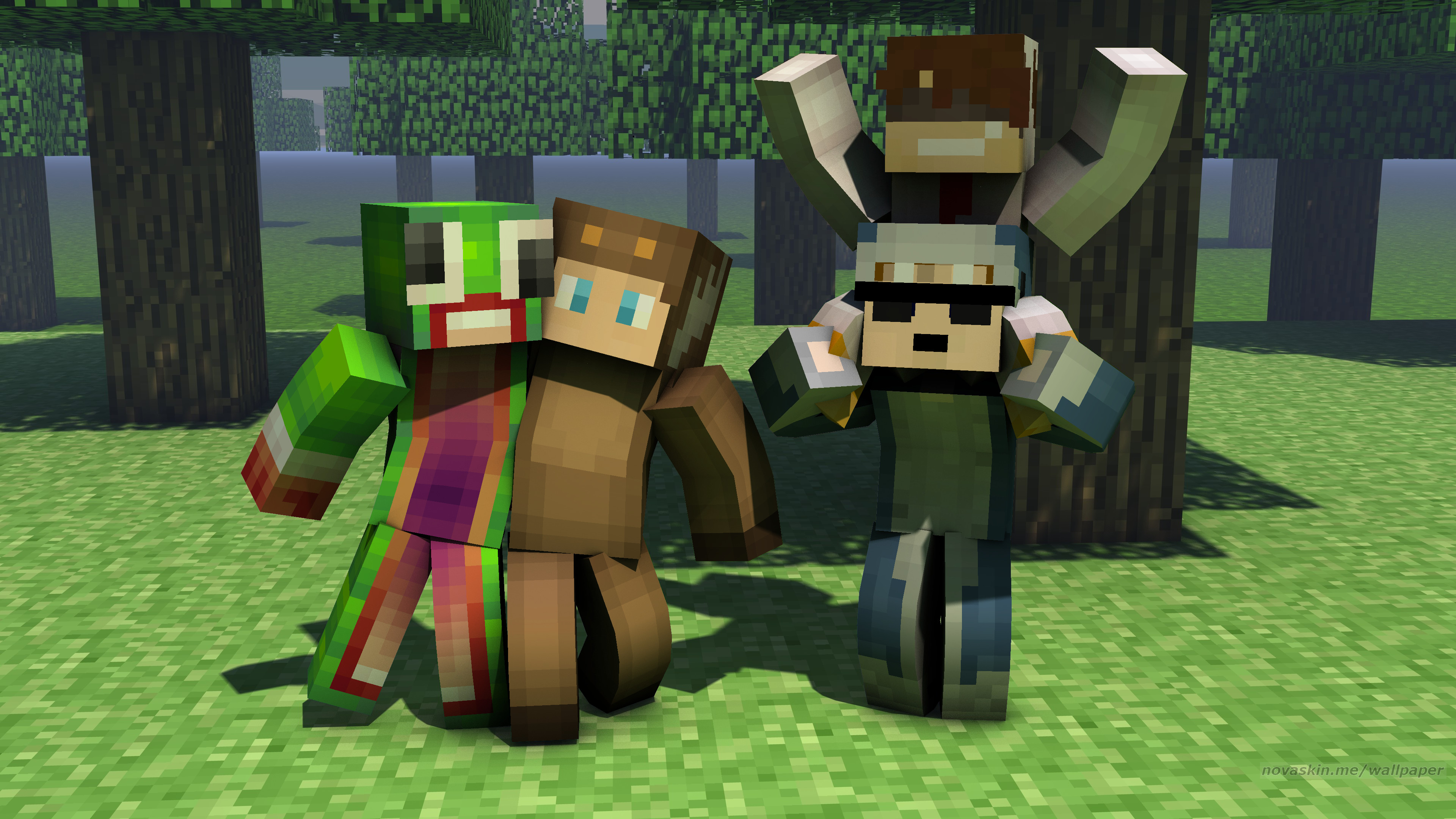 Minecraft, Skin, Gruppo, Foresta, 16:9 4K, sfondo widescreen