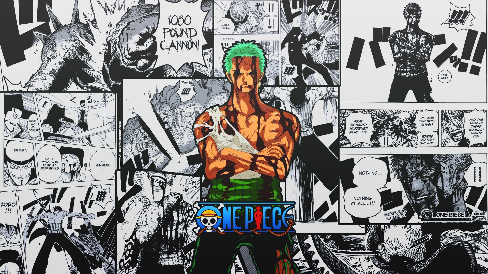 Roronoa Zoro, One Piece, Manga, Bianco e nero, Full HD 1080p, sfondo desktop
